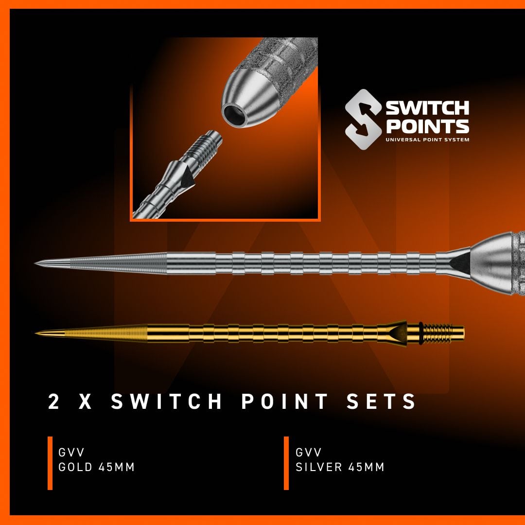 Winmau Gian Van Veen W-MAX Switch Point Steeldarts Winmau Gian Van Veen W-MAX Switch Point Steeldarts werden im Bild präsentiert. Die Darts sind klar und deutlich zu erkennen.