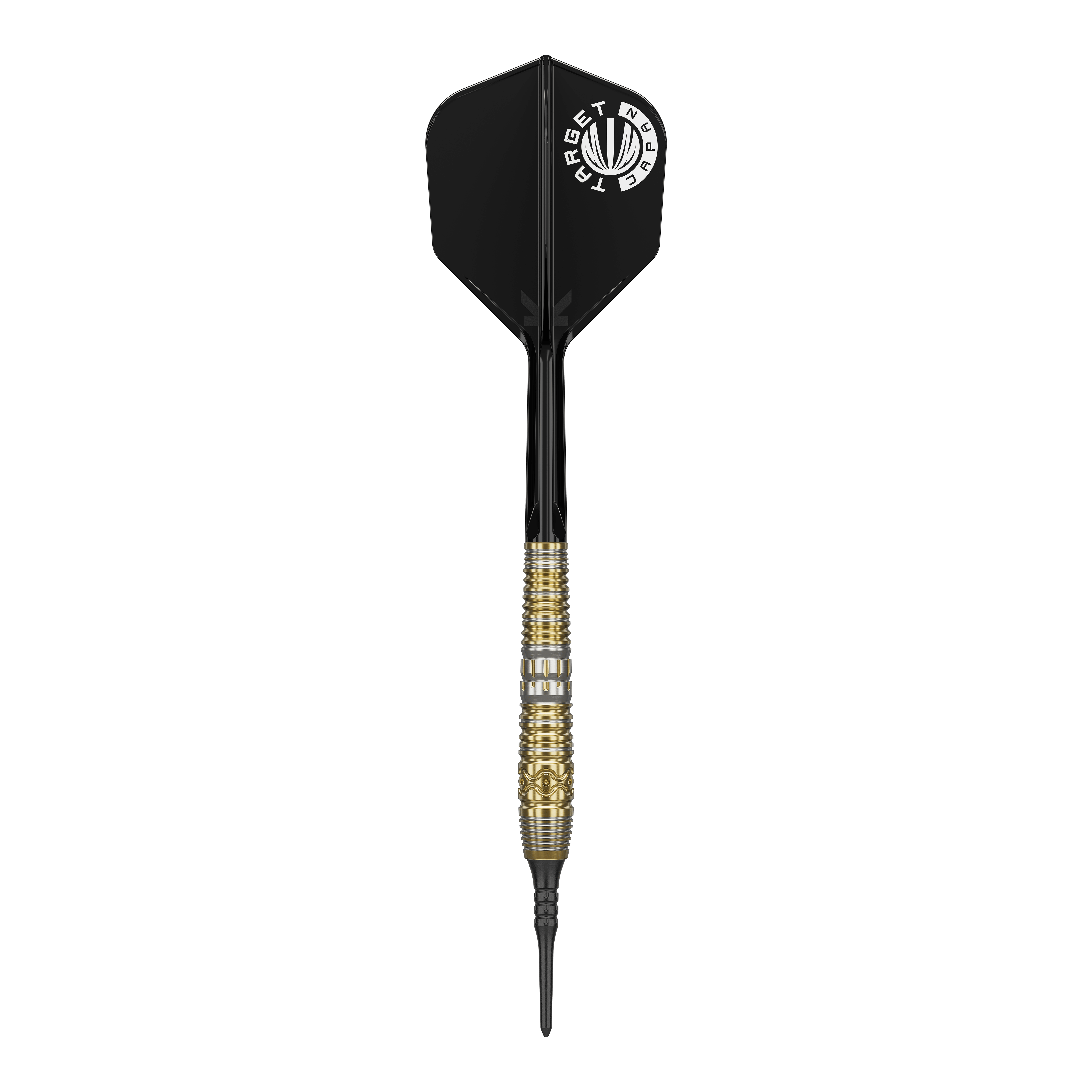 Target Japan Hot Shot GEN2 Softdarts - 19g Das Bild zeigt einen Softdart mit schwarzem Flight und goldenem Griff. Es handelt sich um das Produkt "Target Japan Hot Shot GEN2 Softdarts - 19g".