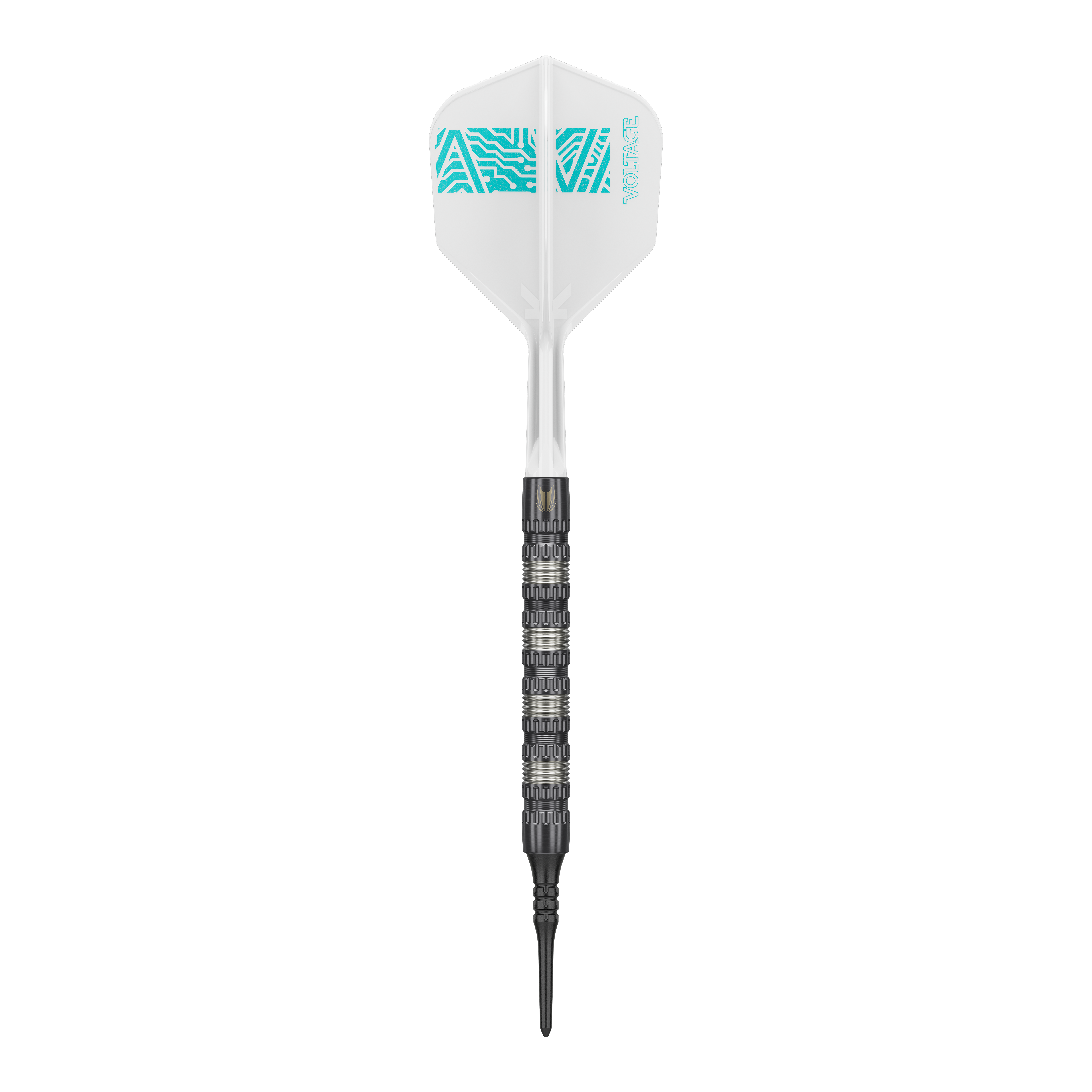 Target Rob Cross 95K Swiss Point Softdarts - 18g Der Target Rob Cross 95K Swiss Point Softdart wiegt 18 Gramm und hat ein auffälliges, strukturiertes Barrel. Die Flight ist weiß mit türkisfarbenem Muster und der Aufschrift "VOLTAGE".