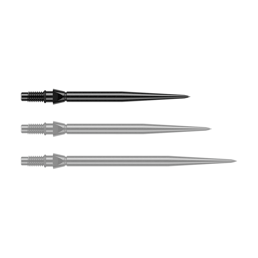 Schwarze Steeldartspitzen in glatter Ausführung, 26 mm lang. Ein Produktfoto von Winmau Switch Point Steeldartspitzen.