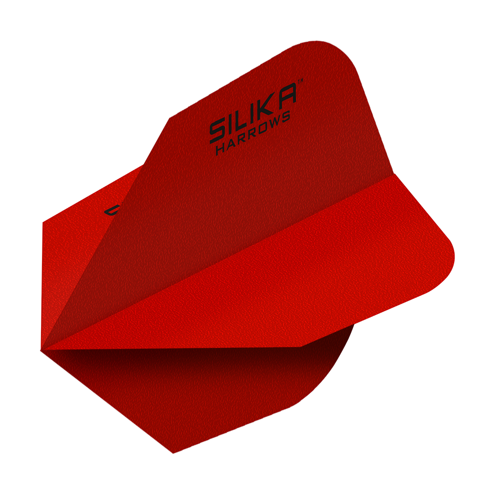 Dies ist ein rotes Dartflight mit der Aufschrift "Silika Harrows". Es hat eine solide und robuste Kristallbeschichtung für besondere Haltbarkeit.
