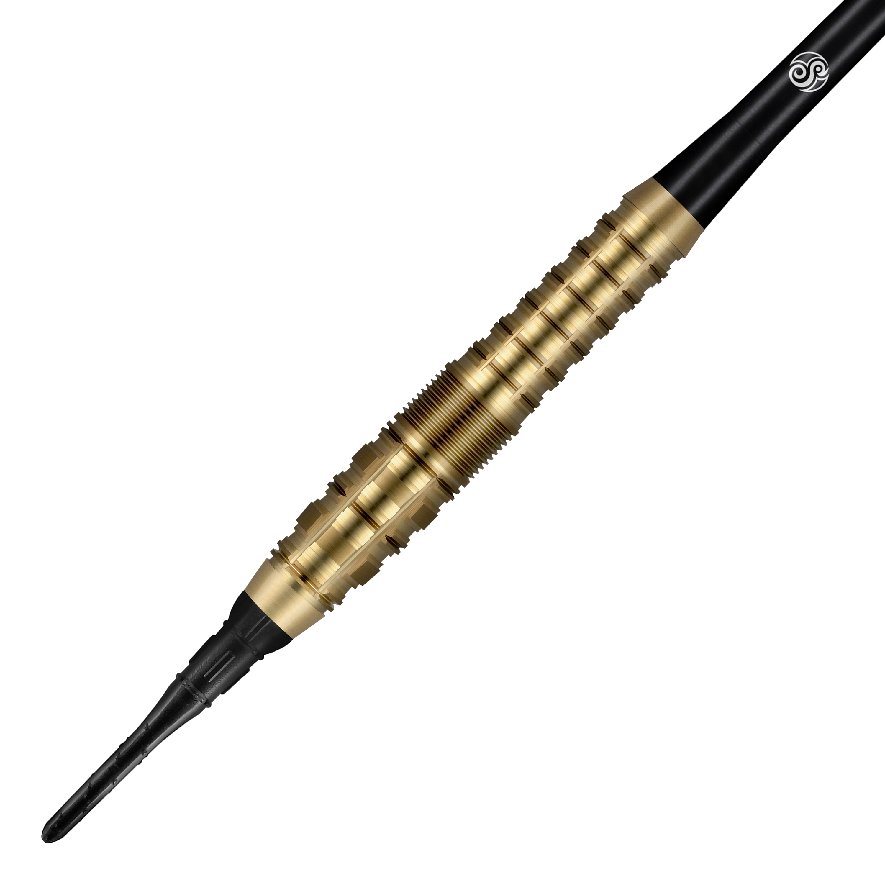 Das Bild zeigt einen Shot Redline Gizmo Softdart mit einem Gewicht von 20 Gramm. Der Dartpfeil hat einen goldfarbenen, geriffelten Griffbereich und eine schwarze Spitze.