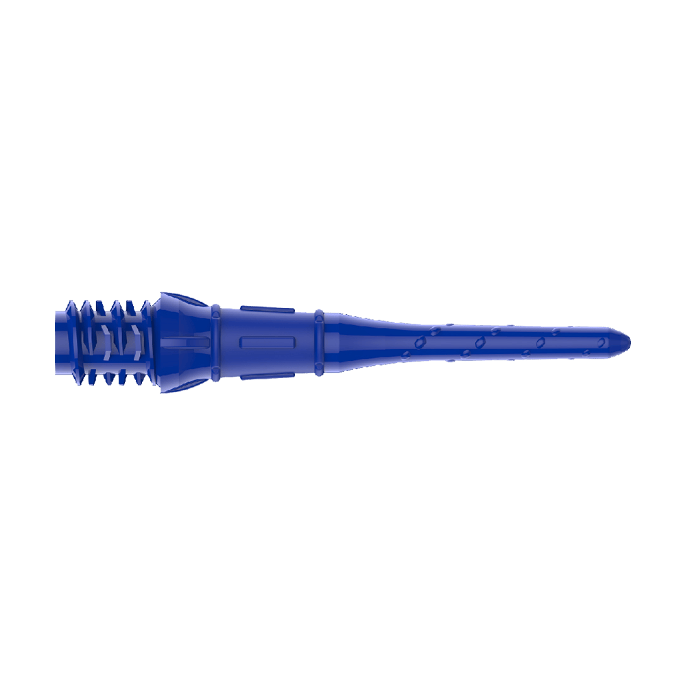 Premium Lippoints (30er Pack) - Spitzen Das Bild zeigt eine blaue Dartspitze aus Kunststoff. Die Spitze hat mehrere Kerben und eine strukturierte Oberfläche für besseren Halt.
