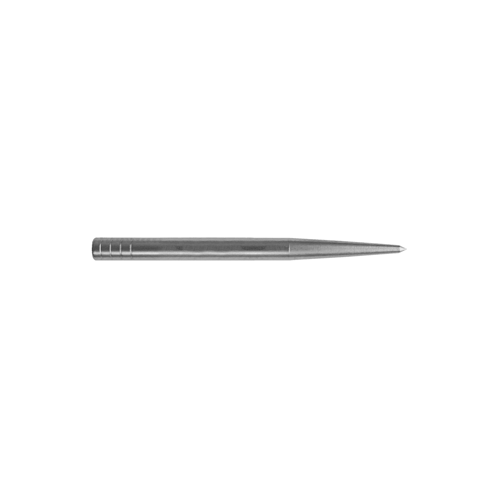 Condor Beak Point Without Cut Dartspitzen Das Bild zeigt eine silberne Dartspitze, die lang und schmal ist. Sie hat keine zusätzlichen Schnitte und misst 32 mm in der Länge.