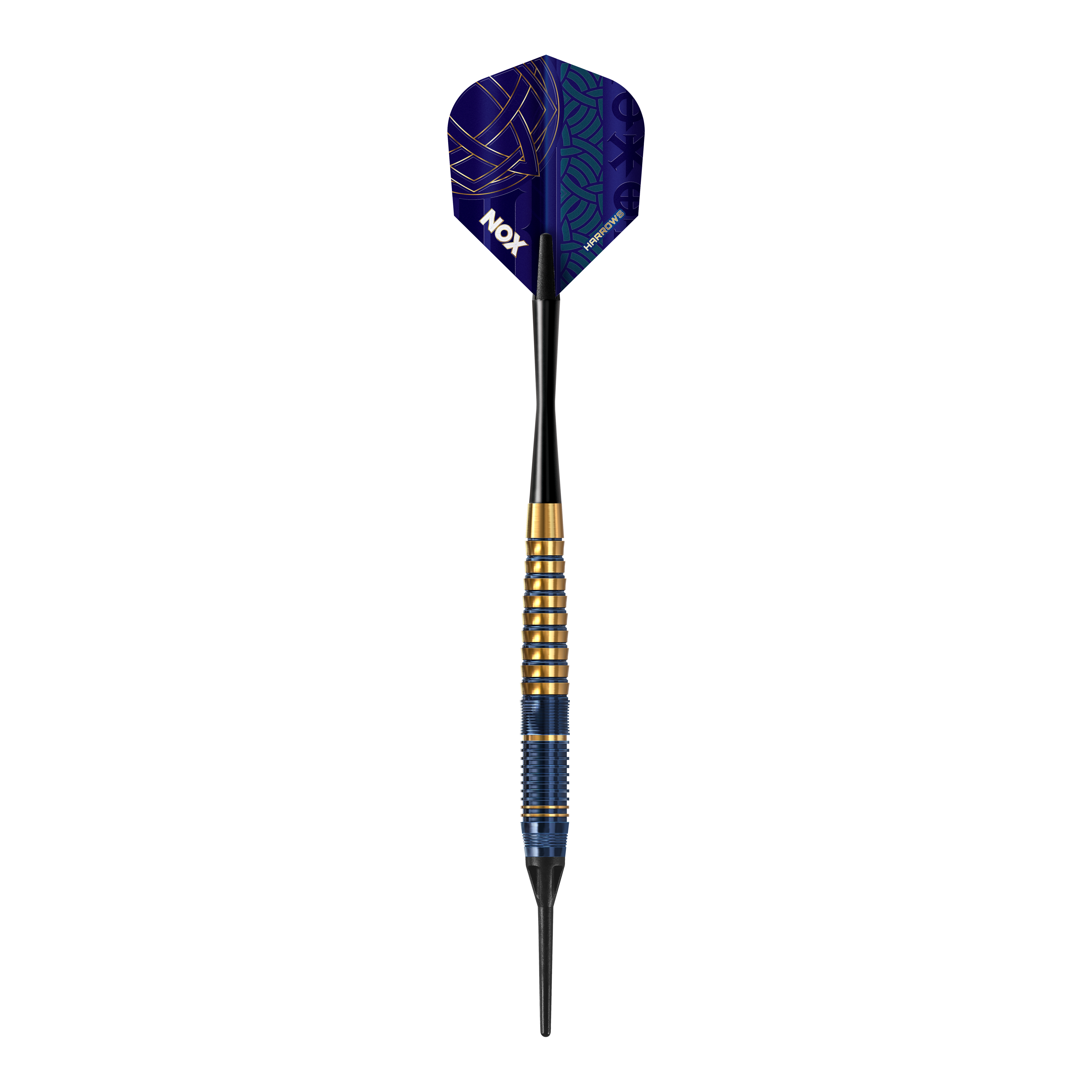 Harrows Nox Premium Brass Softdarts Harrows Nox Premium Brass Softdarts. Gezeigt wird ein Softdart-Set aus der Nox Premium Brass Serie von Harrows.