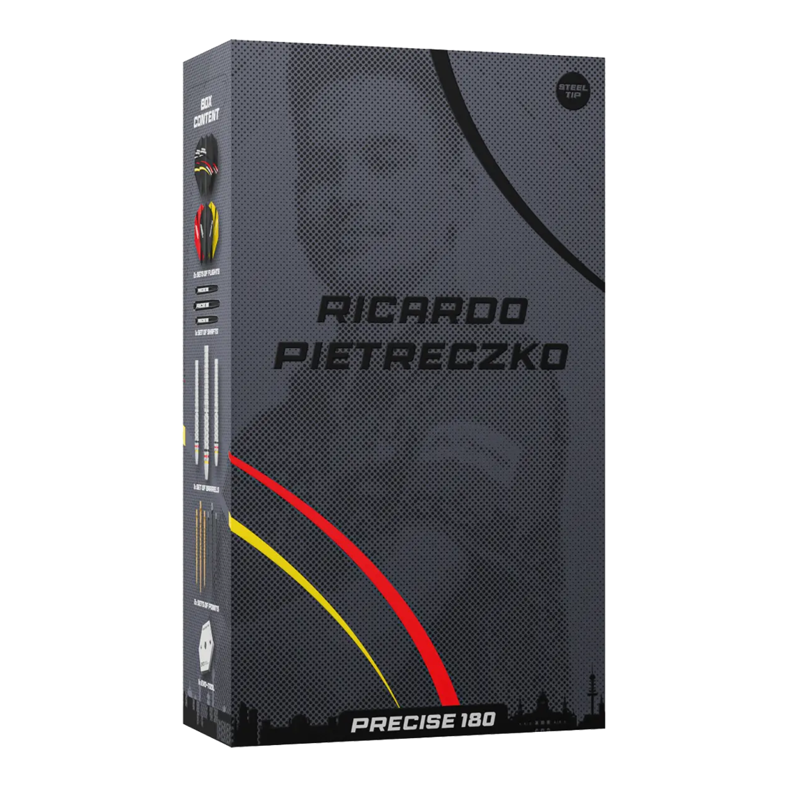 Precise 180 Ricardo Pietreczko GEN1 Steeldarts Precise 180 Ricardo Pietreczko GEN1 Steeldarts zeigen das Design dieser hochwertigen Dartpfeile. Diese Darts sind ideal für Wettkampfspieler.