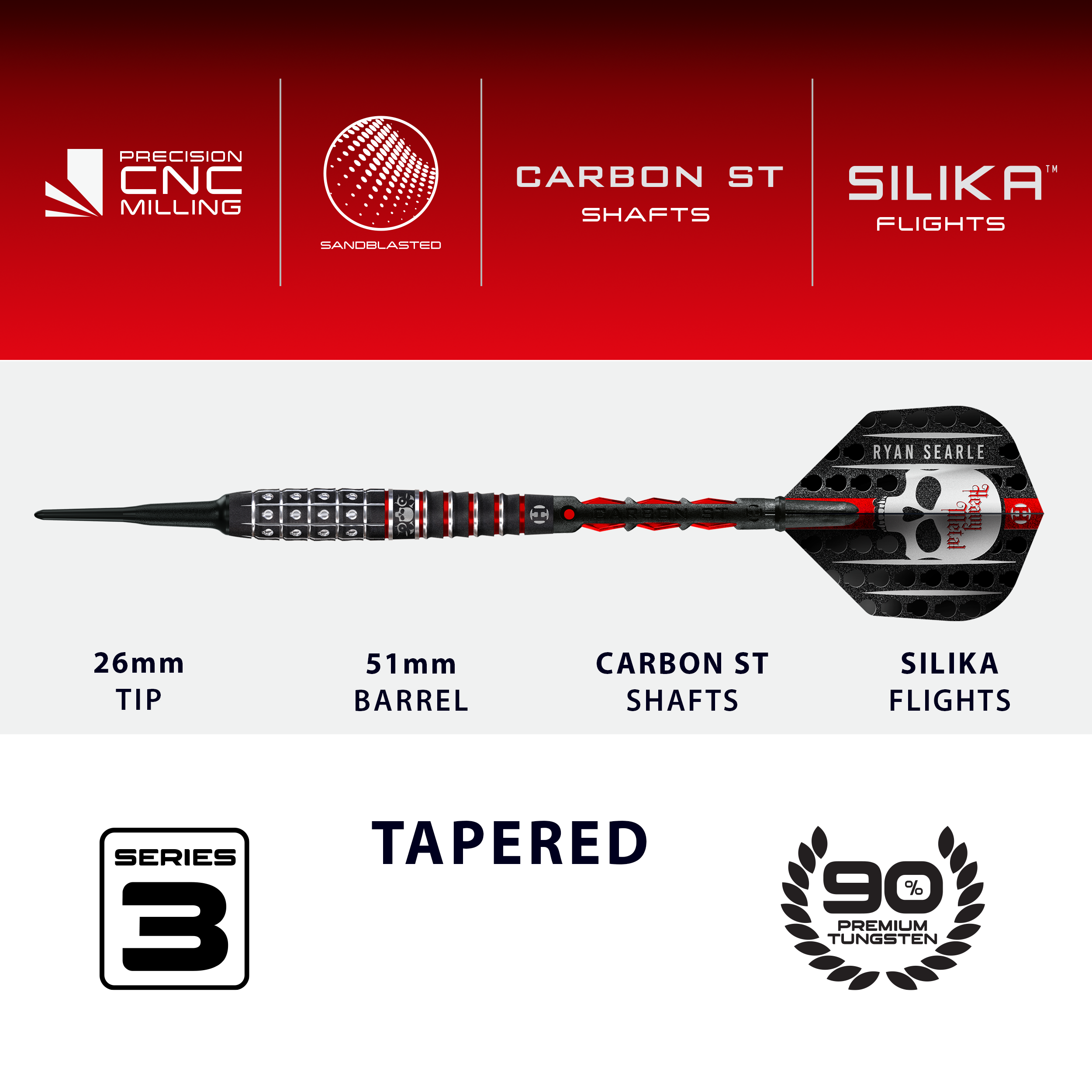 Harrows Ryan Searle Series 3 Softdarts Das Bild zeigt die Harrows Ryan Searle Series 3 Softdarts. Diese Dartpfeile sind für den Softdartbereich konzipiert.