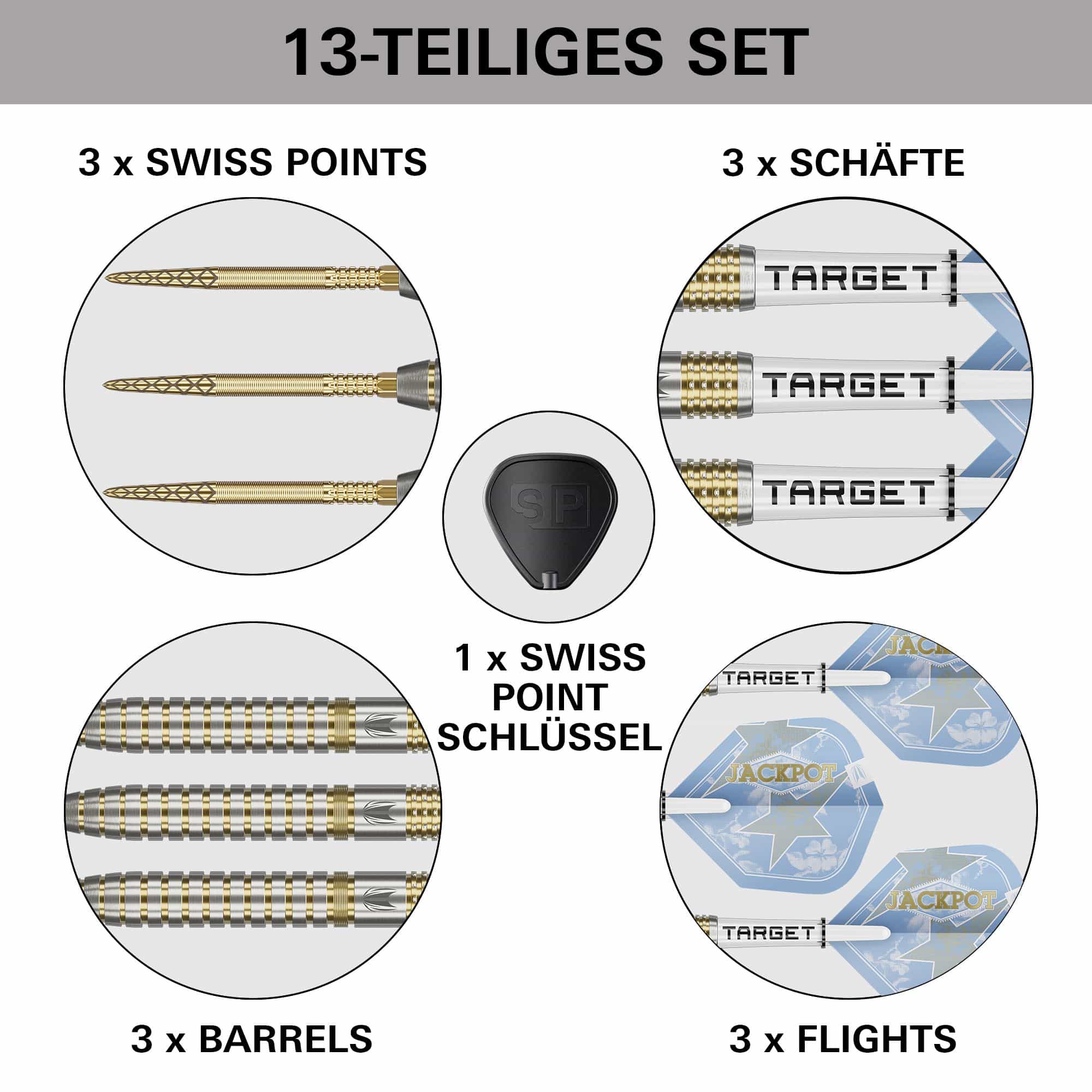 Das Foto zeigt die Target Adrian Lewis Showdown Swiss Points Steeldarts. Dieses Produkt ist ideal für ambitionierte Dartspieler.