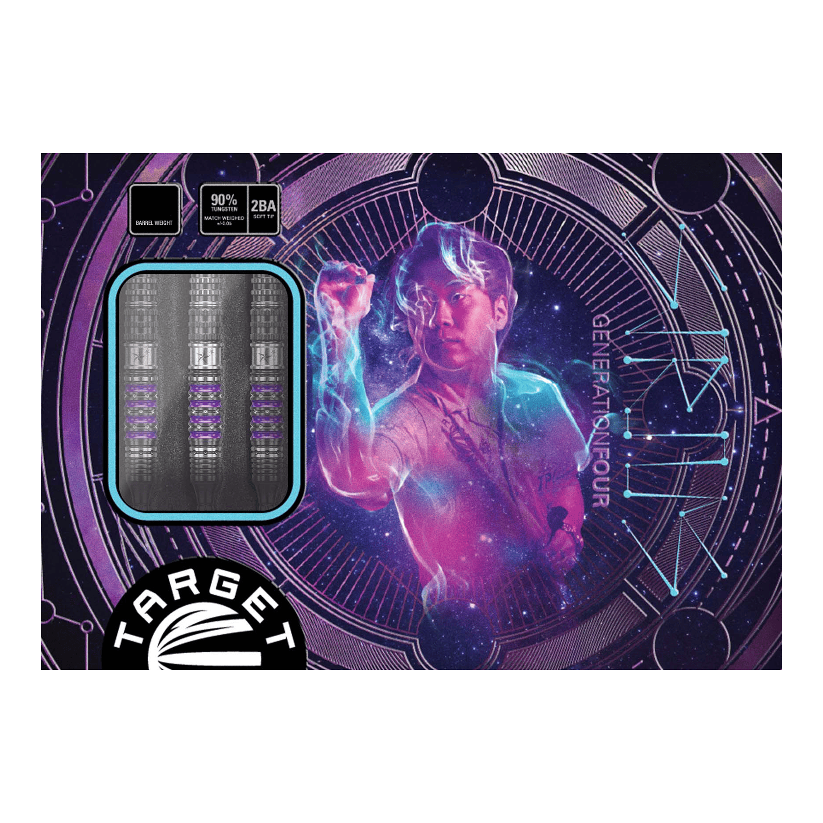 Target Japan Prime Series Sirius GEN4 Softdarts - 21,5g Das Bild zeigt die Verpackung der "Target Japan Prime Series Sirius GEN4 Softdarts - 21,5g". Auf der Verpackung ist ein futuristisches Design mit einem Spieler und drei sichtbaren Dartpfeilen abgebildet.