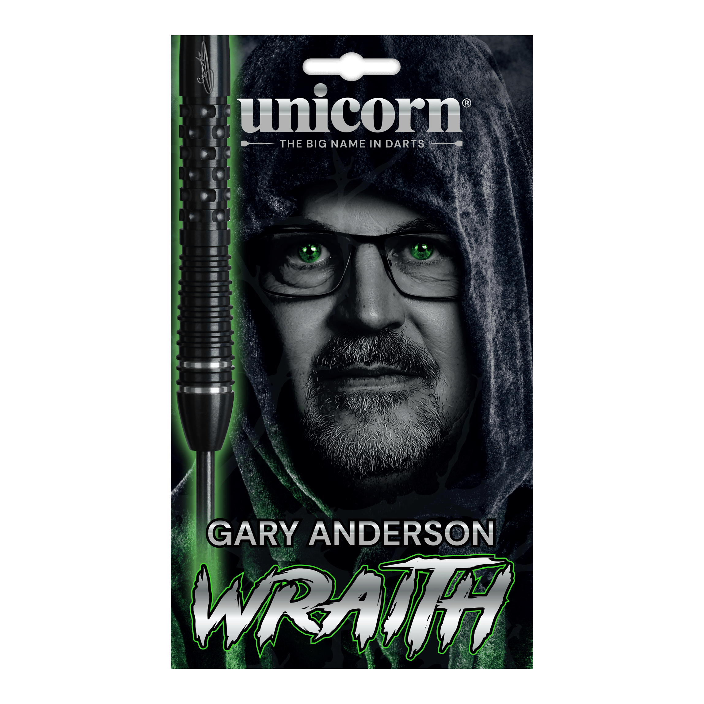 Unicorn Wraith Gary Anderson Phase 6 Steeldarts. Die Abbildung zeigt ein Set hochwertiger Gary Anderson Steeldarts.