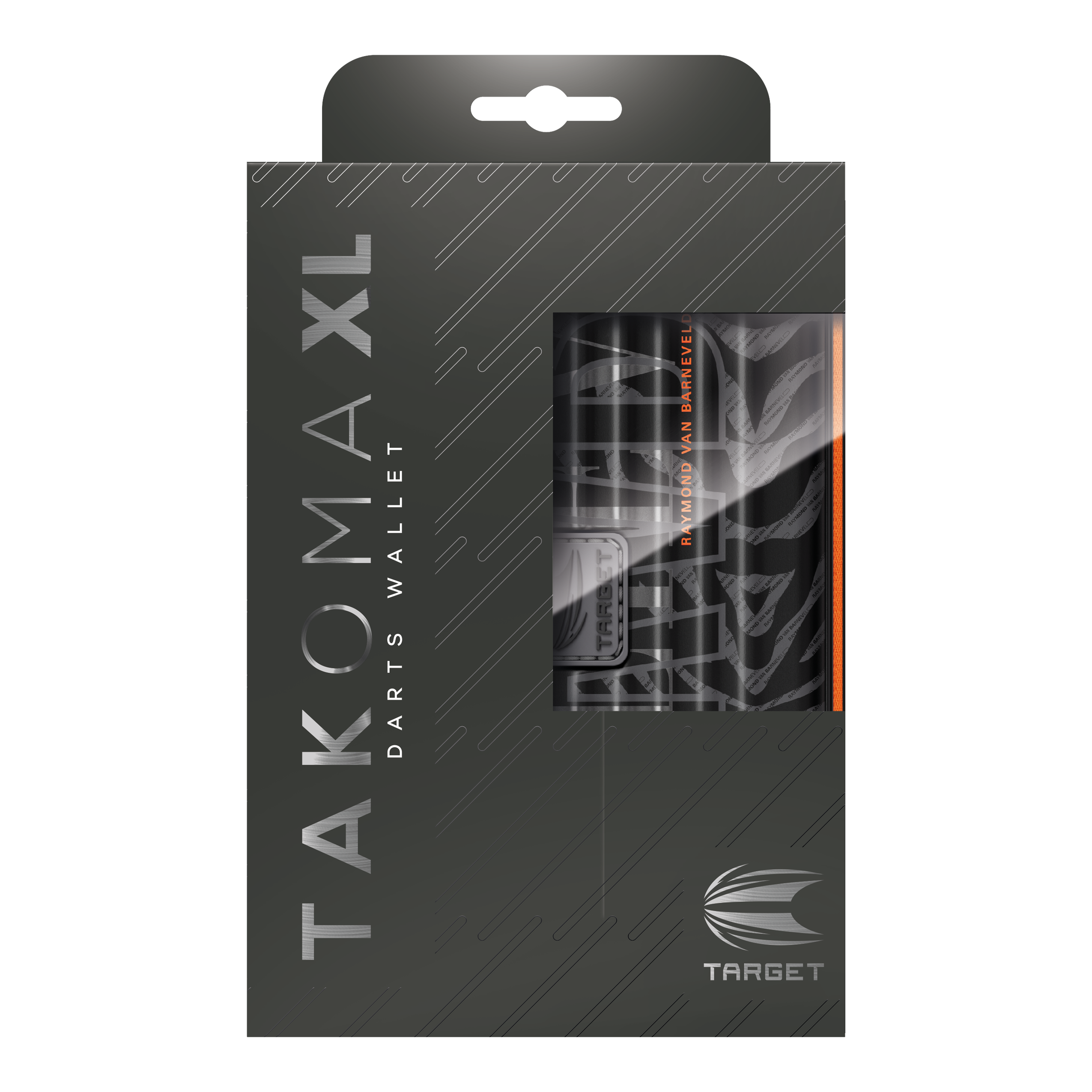 Auf dem Bild ist das Takoma XL Ghost Series Raymond Van Barneveld Dartcase zu sehen. Mit diesem Dartcase können die Pfeile sicher verstaut werden.