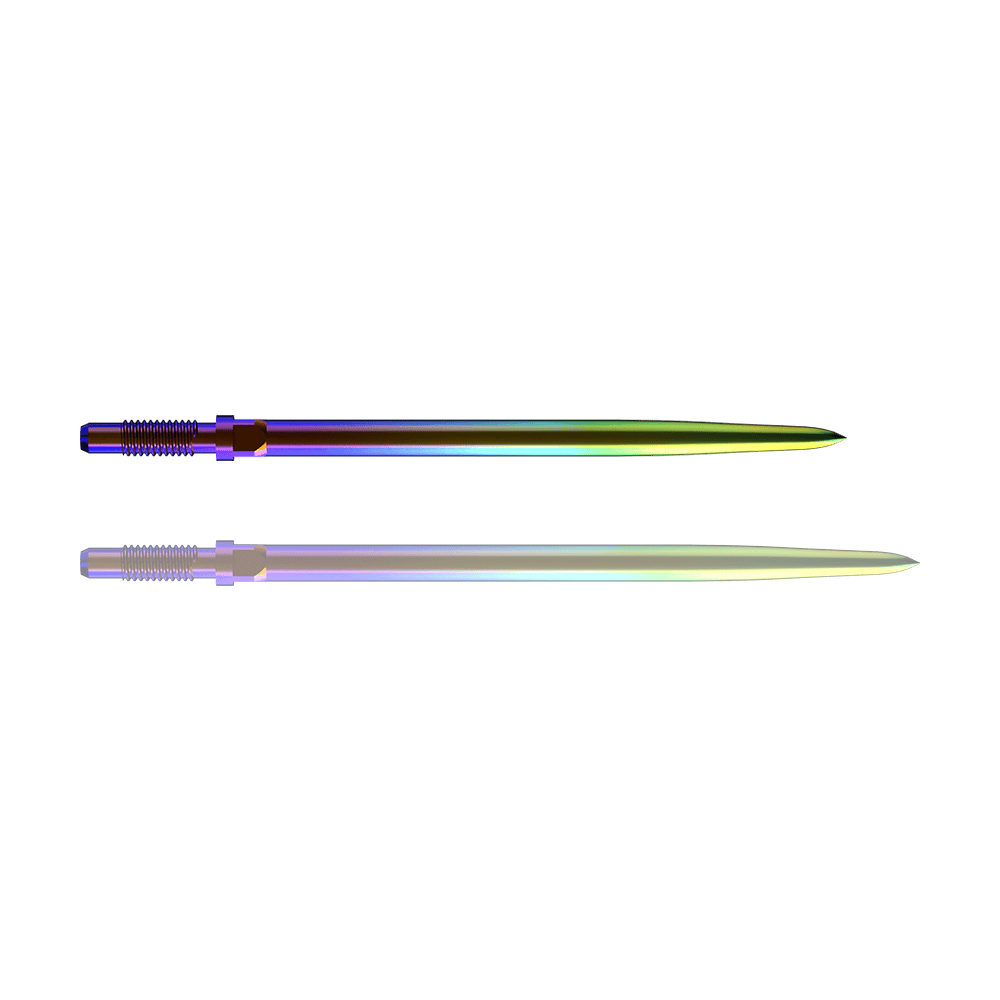 Bulls NL Convertible Point Dartspitzen - Smooth - Rainbow Ein Bild mit dem Dateinamen BU57716_BullsNL_Convertible_Points_Smooth_Rainbow_36mm_1. Es zeigt vermutlich einen Dartspitzen-Artikel in Regenbogenfarben.