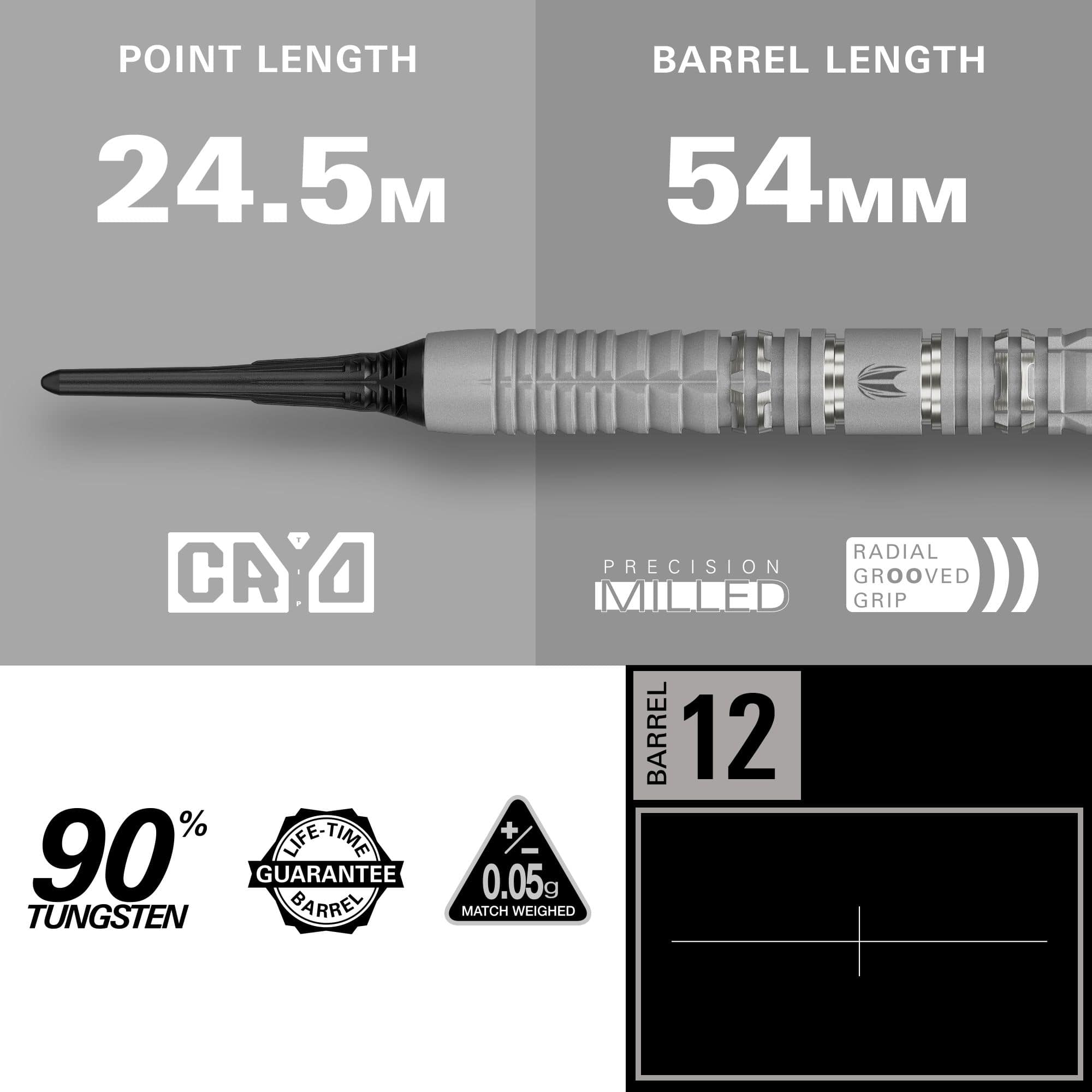 Target Cryo 12 Softdarts sind hier zu sehen. Sie überzeugen durch ein einzigartiges Design und hohe Qualität.