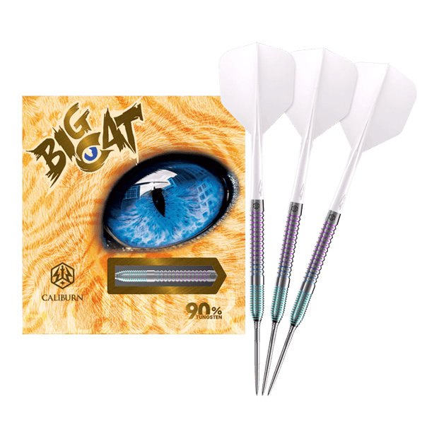 Caliburn Big Cats Ozelot Steeldarts Caliburn Big Cats Ozelot Steeldarts mit einem Gewicht von 23g. Das Bild zeigt die gesamte Länge des Dartpfeils.