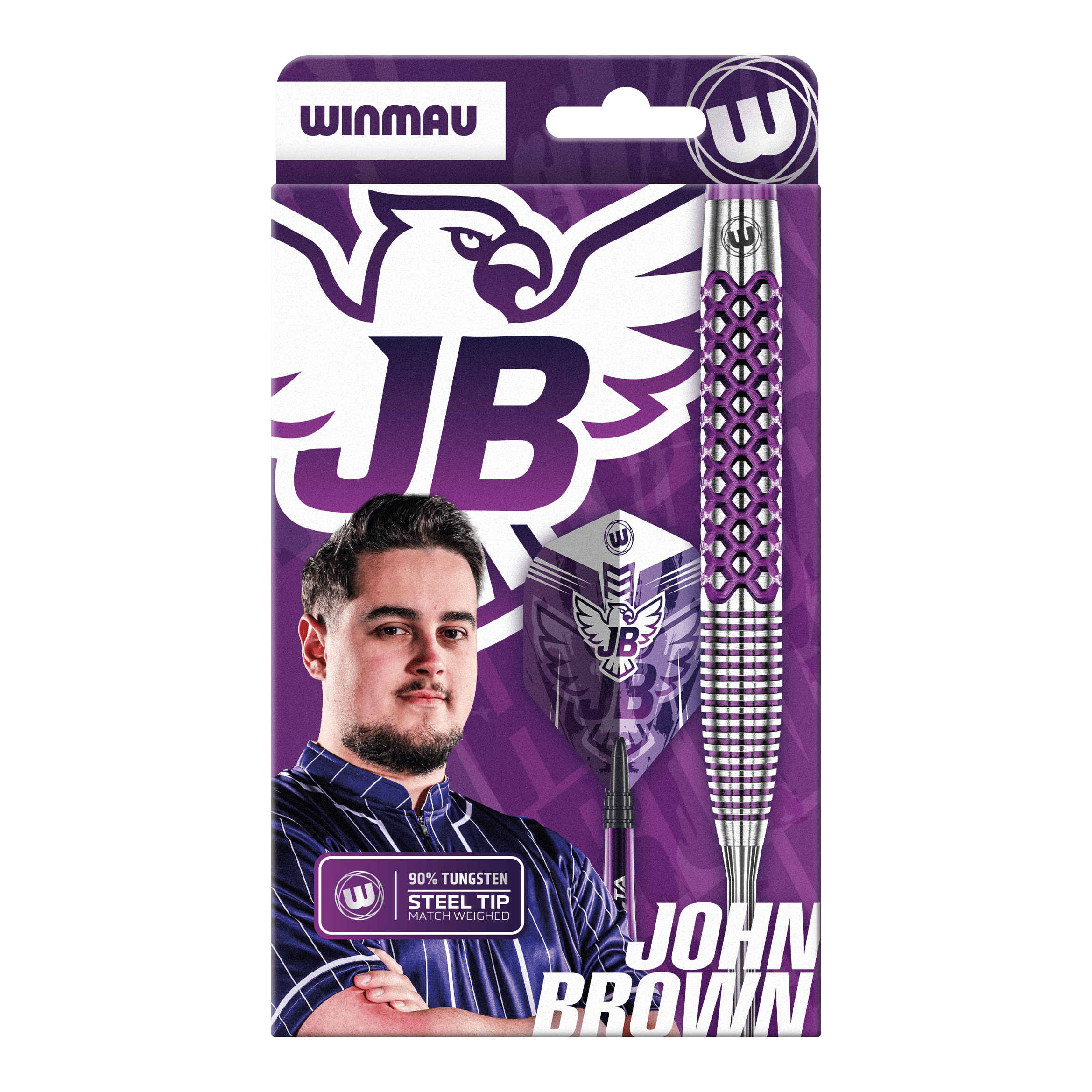 Das Foto zeigt die Winmau John Brown Signature Edition Steeldarts - 23g aus einer anderen Perspektive. Die Pfeile sind hochwertig verarbeitet.