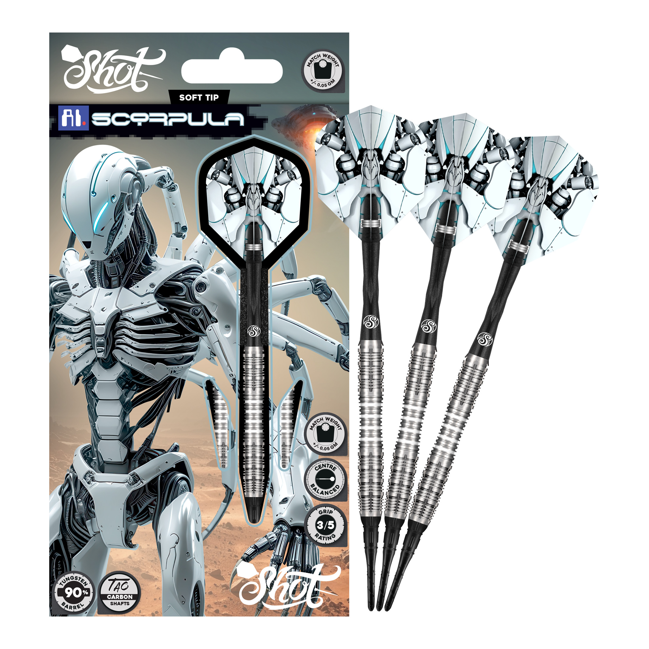 Shot AI Scorpula Softdarts - 20g Hier ist der Shot AI Scorpula Softdarts - 20g in voller Länge dargestellt. Der Dart zeichnet sich durch seine hochwertige Verarbeitung aus.