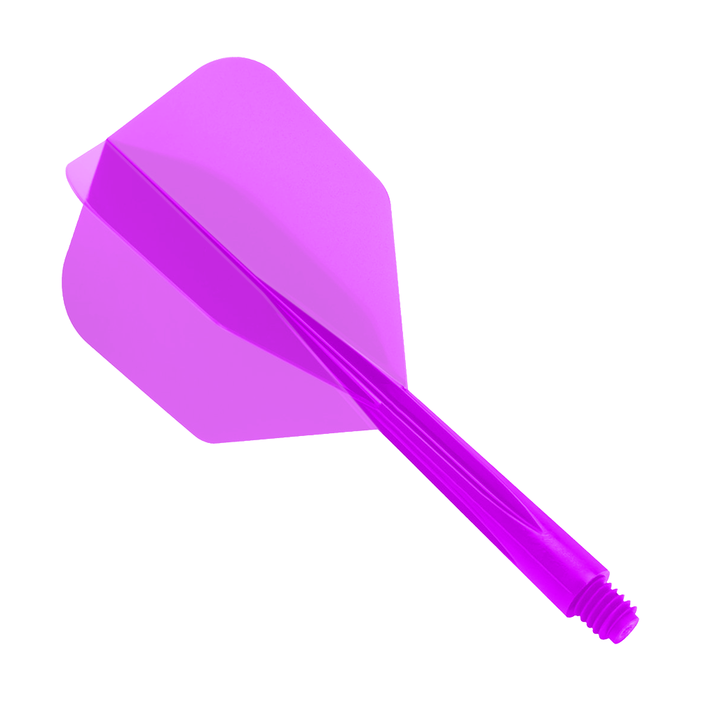 Das Bild zeigt das Produkt "Condor Zero-Stress Clear Purple Flight System Small". Es handelt sich um ein kleines, durchsichtiges, lila Dartflight-System.