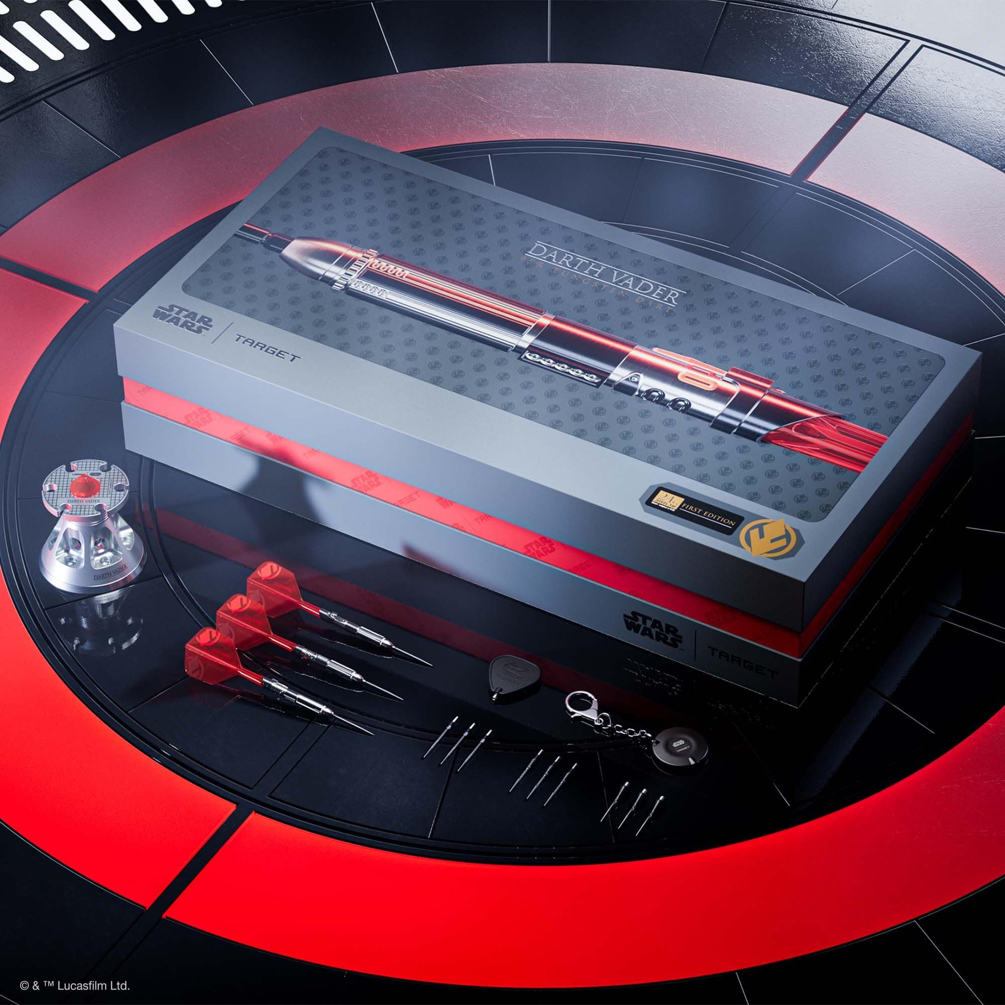 Target Star Wars Darth Vader Sith Lord Lightsaber Limited First Edition Darts- 24g Abgebildet sind die Target Star Wars Darth Vader Light Saber Limited Edition Steeldarts - 24g. Die Dartpfeile sind im Stil des Lichtschwerts von Darth Vader gestaltet.