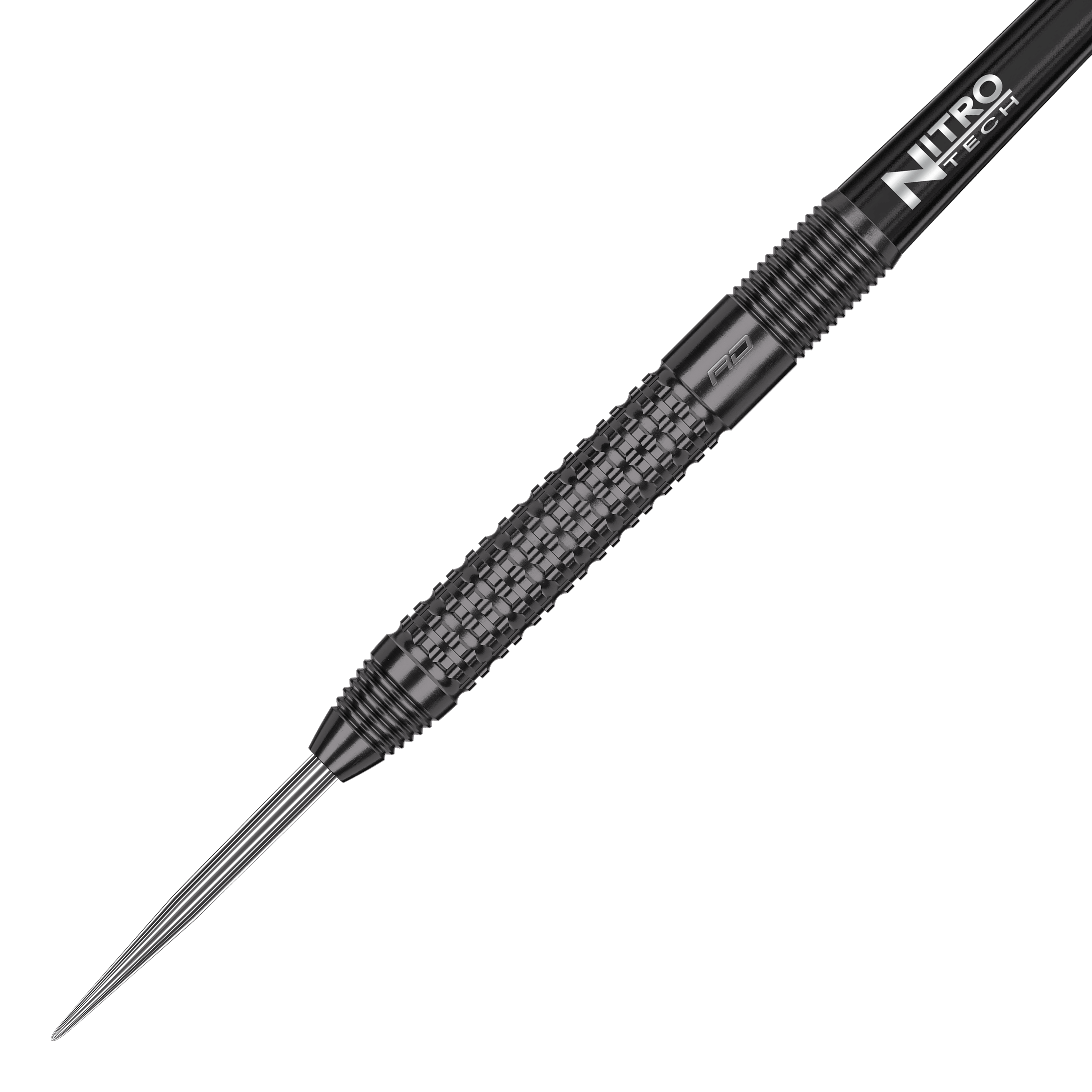 Red Dragon T-800 Steeldarts Das Bild zeigt einen Red Dragon T-800 Steeldart. Der Dartpfeil hat ein schwarzes, strukturiertes Griffstück und eine scharfe Metallspitze.