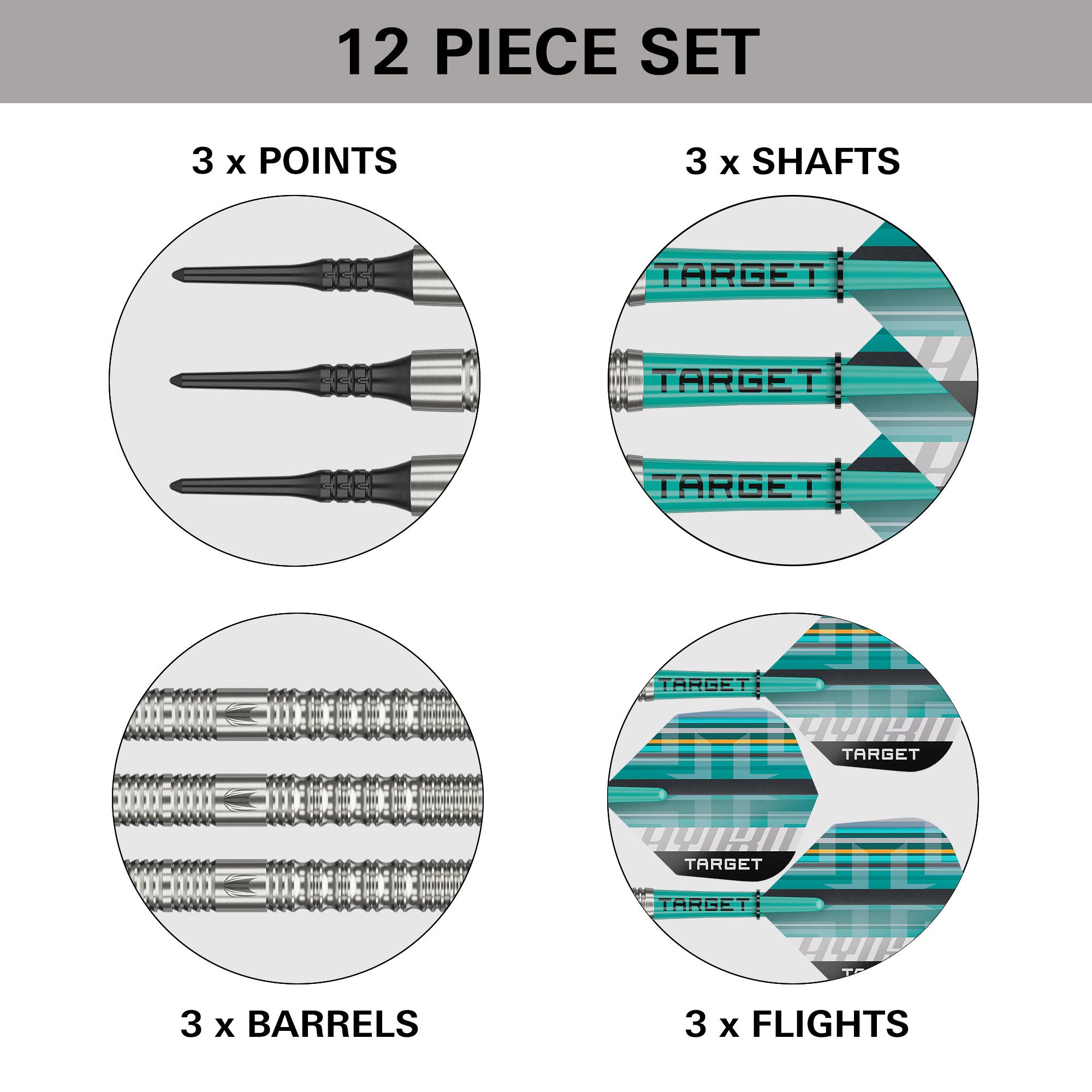 Target Hydro 12 Softdarts Das Bild zeigt die Target Hydro 12 Softdarts. Diese Darts sind für das Softdartspiel konzipiert.