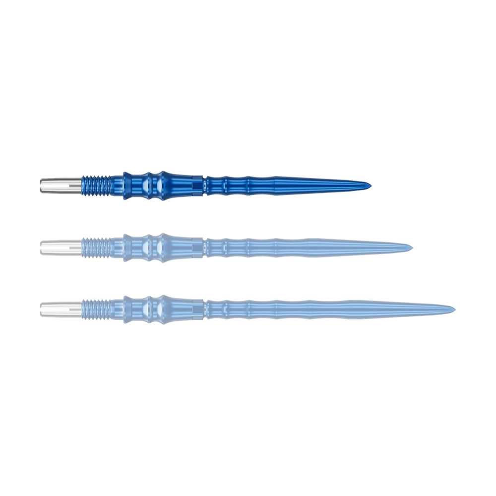 Target Japan Premium Swiss Point Dartspitzen - Blau Das Bild zeigt ein einzelnes, blaues Dartspitze. Die Spitze ist 30 mm lang.