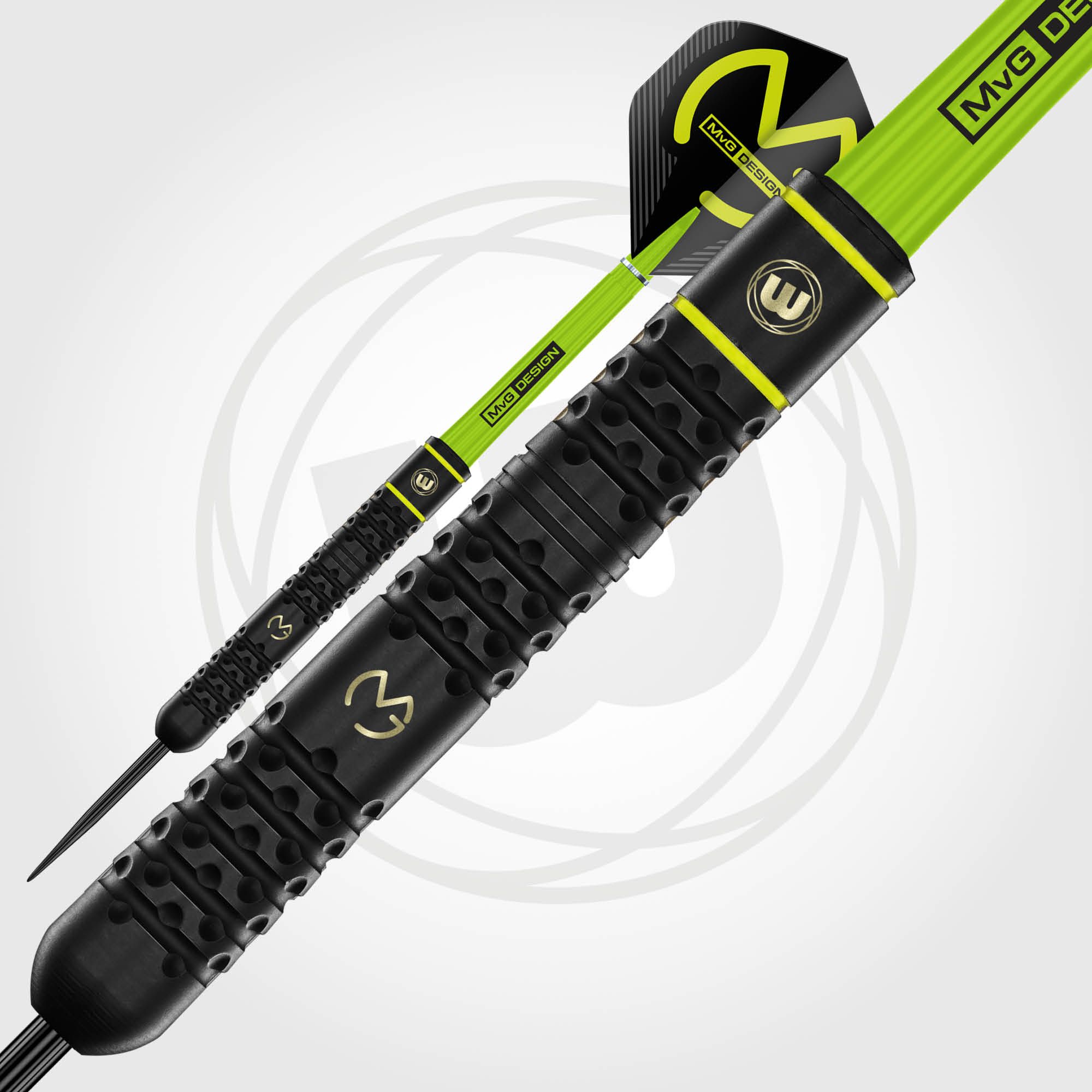 Auf dem Bild sind die Winmau Michael Van Gerwen Steeldarts mit 21 Gramm zu sehen. Diese Darts werden häufig von Profi-Spielern verwendet.