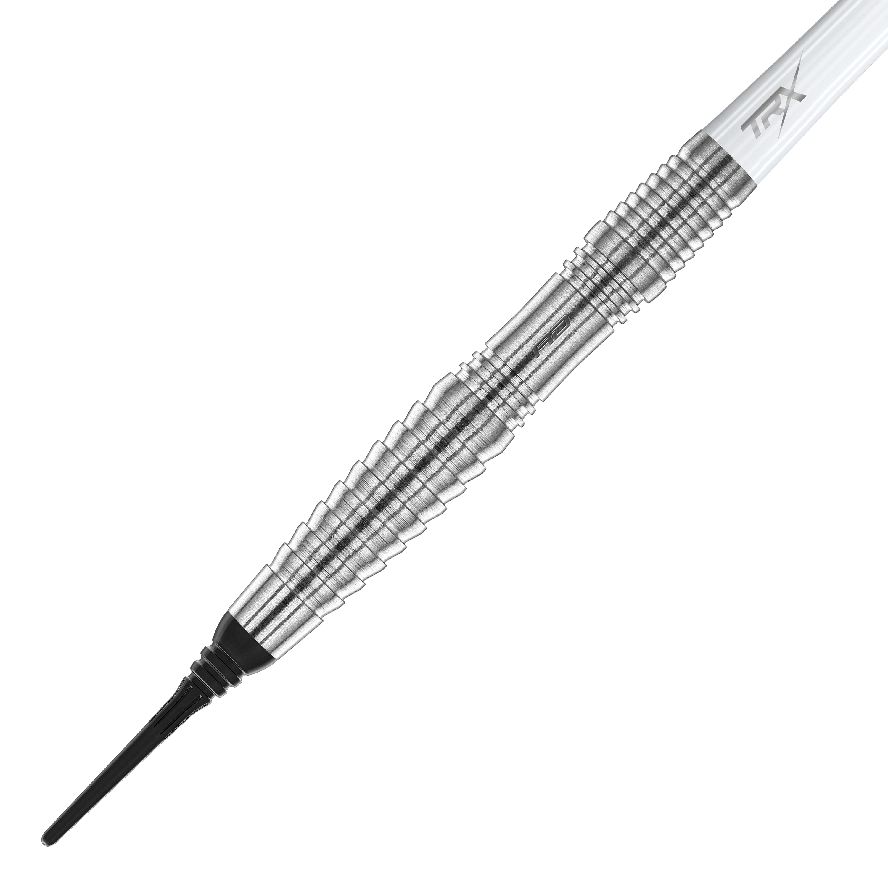 Red Dragon Seren 3 Pure Softdarts - 20g Das Bild zeigt einen Red Dragon Seren 3 Pure Softdart mit einem Gewicht von 20g. Der Dart hat einen silberfarbenen, geriffelten Metallkörper und eine schwarze Spitze.