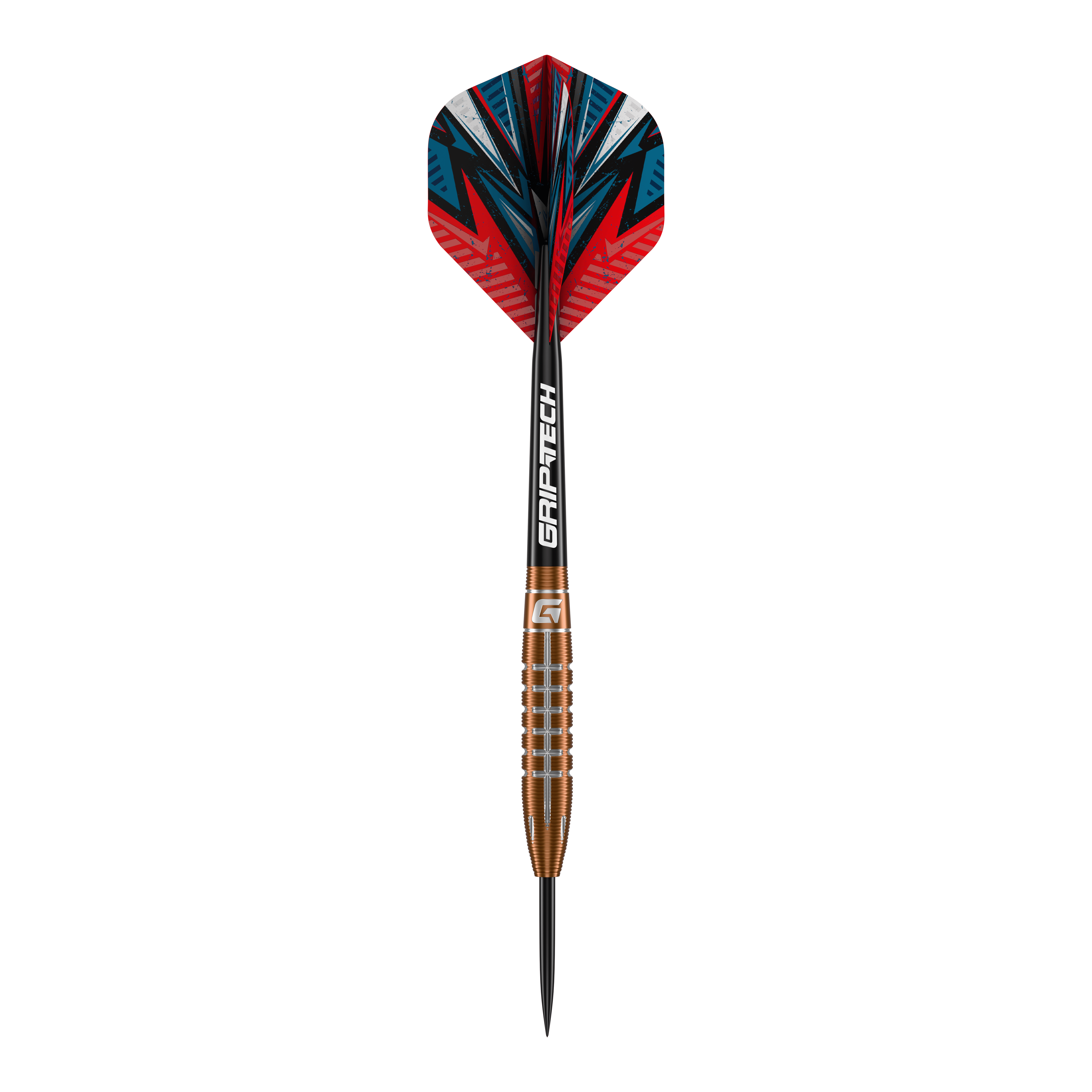 GOAT Quarterback V2 Tungsten Steeldarts - 24g Dies ist ein GOAT Quarterback V2 Tungsten Steeldart mit 24g Gewicht. Er hat eine farbenfrohe Flight-Grafik und einen geriffelten, bronzefarbenen Barrel.
