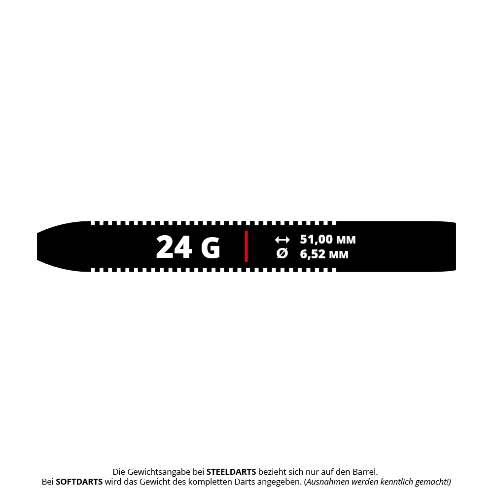 Hier sind die Bulls NL Karel Sedlacek E2 Steeldarts mit 24 Gramm abgebildet. Die Darts sind speziell für präzises Werfen konzipiert.
