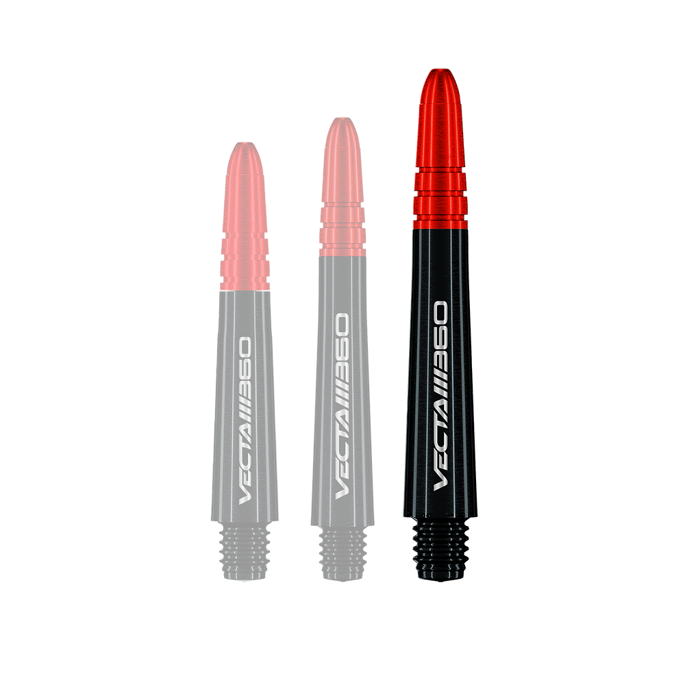 Winmau Vecta Blade 360 Shafts - Schwarz Dargestellt ist ein einzelner Winmau Vecta Blade360 Shaft in Schwarz mit 40 mm Länge. Die Aufnahme ist vor hellem Hintergrund gemacht.