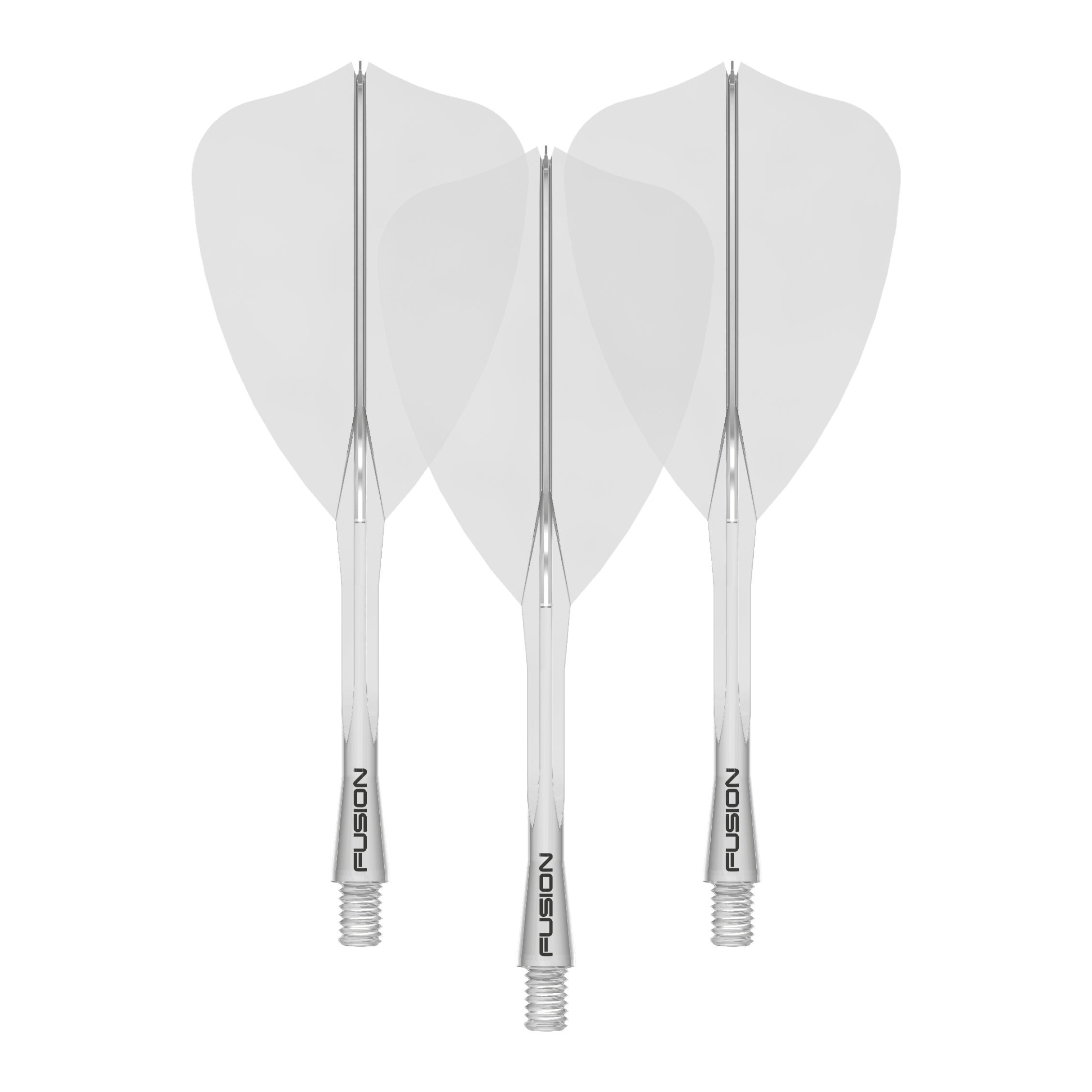 Winmau Fusion Flight-Shaft-System Arrow Clear Zu sehen ist ein Dartzubehör, wahrscheinlich ein Flight Shaft. Der Dateiname gibt an: 'Winmau Fusion Flight Shaft System Arrow Clear 34mm 1Set'.