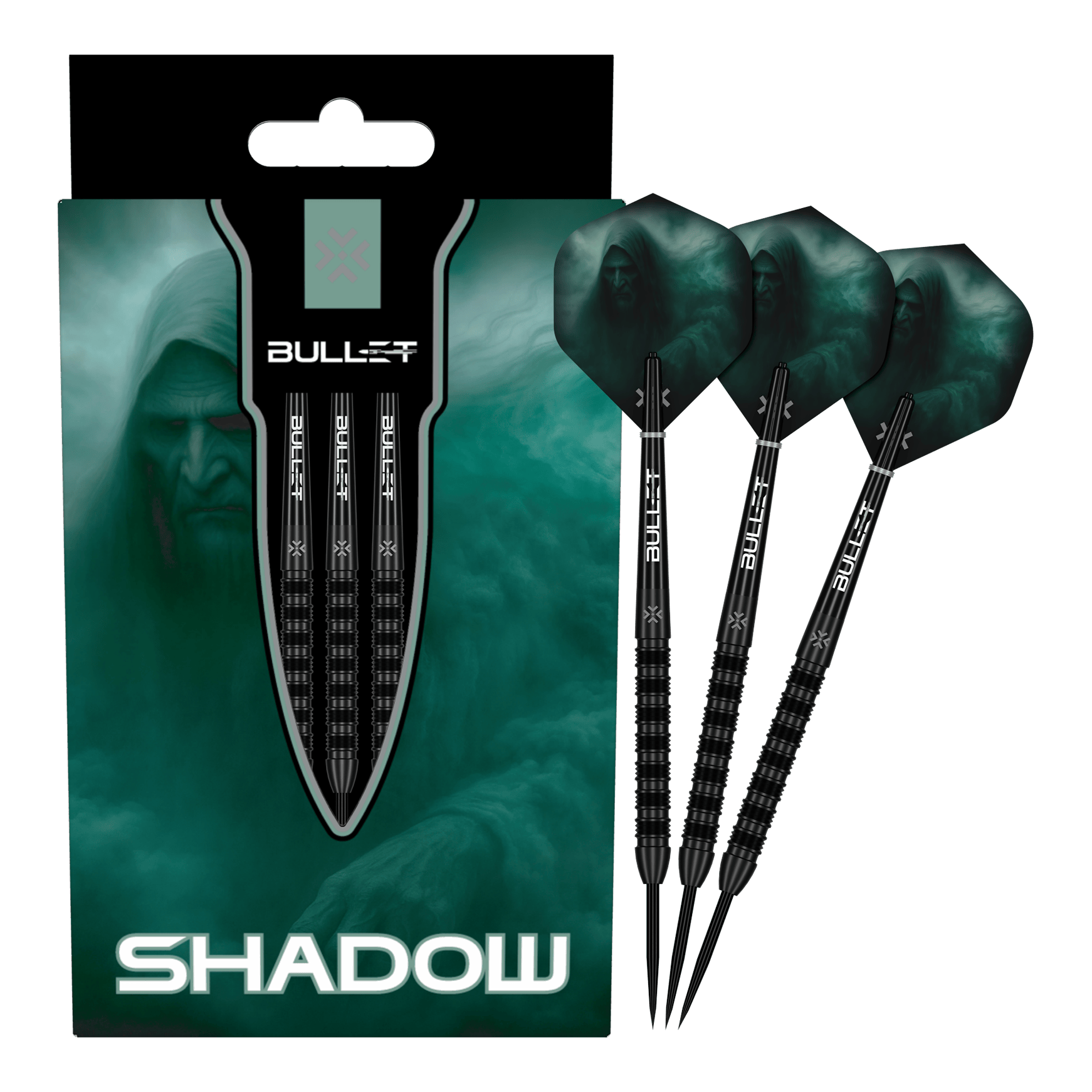 Bullet Shadow Steeldarts Das Bild zeigt die Bullet Shadow Steeldarts. Sie sind hochwertige Steeldarts mit einem modernen Design.