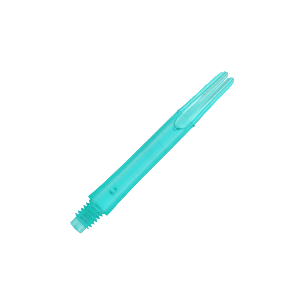 L-Style L-Shafts Locked Straight - Emerald 260 Das Bild zeigt einen geraden, durchsichtigen, grünen Dart-Schaft. Der Schaft hat ein Schraubgewinde an einem Ende und ist 39 mm lang.