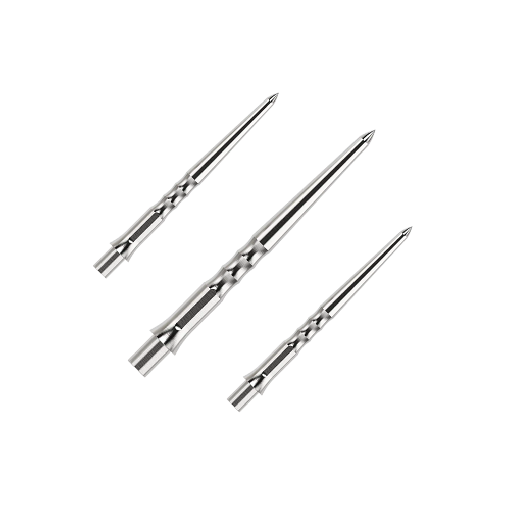 Caliburn System Steeldartspitzen - Ripple - NoLip - Silber Das Bild zeigt einen Artikel mit dem Namen EVO011_Caliburn_Evo_System_Steeldartspitzen_Ripple_NoLip_Silber_28mm_1Set. Es handelt sich wahrscheinlich um ein Set aus silbernen Steeldartspitzen mit einer Länge von 28mm.