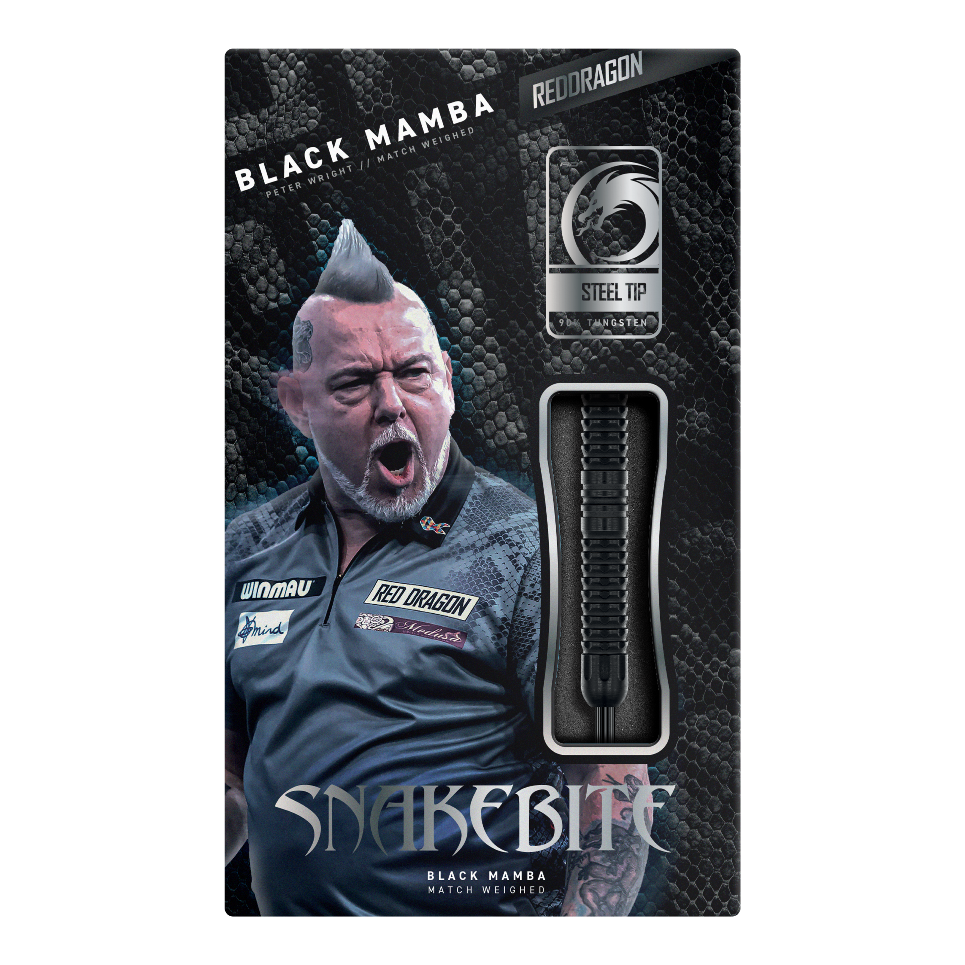 Red Dragon Peter Wright Snakebite Black Mamba Steeldarts Red Dragon Peter Wright Snakebite Black Mamba Steeldarts, Nahaufnahme von mehreren Darts. Hochwertige Verarbeitung und modernes Design.