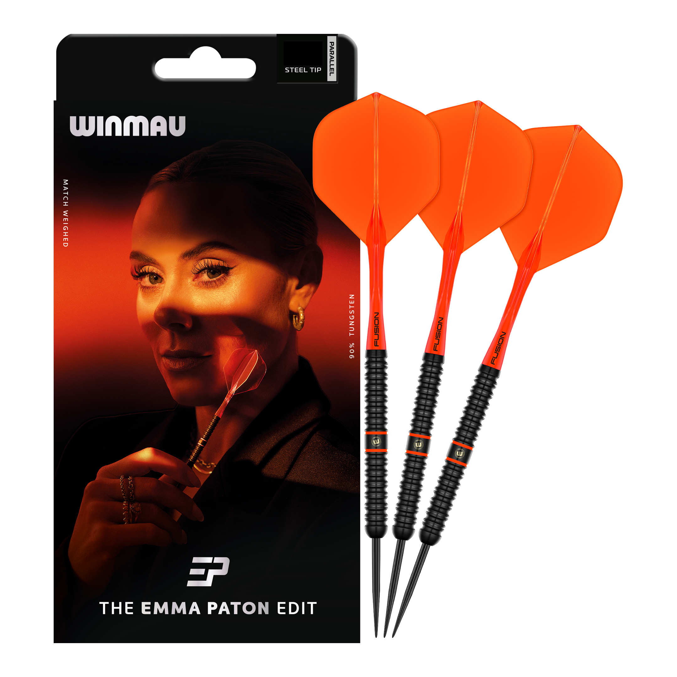 Das Produkt Winmau Emma Paton Edit Steeldarts - 23 g ist auf dem Bild zu sehen. Es handelt sich um hochwertige Steeldarts für präzises Werfen.
