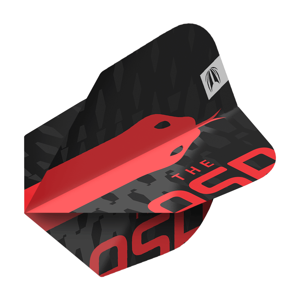 Target Pro Ultra Nathan Aspinall No6 Flights - 3 Sets Das Bild zeigt ein Dartflight aus der Serie "Target Pro Ultra Nathan Aspinall No6 Flights". Das Flight ist überwiegend schwarz mit einem roten Schlangendesign und roten Schriftzügen.