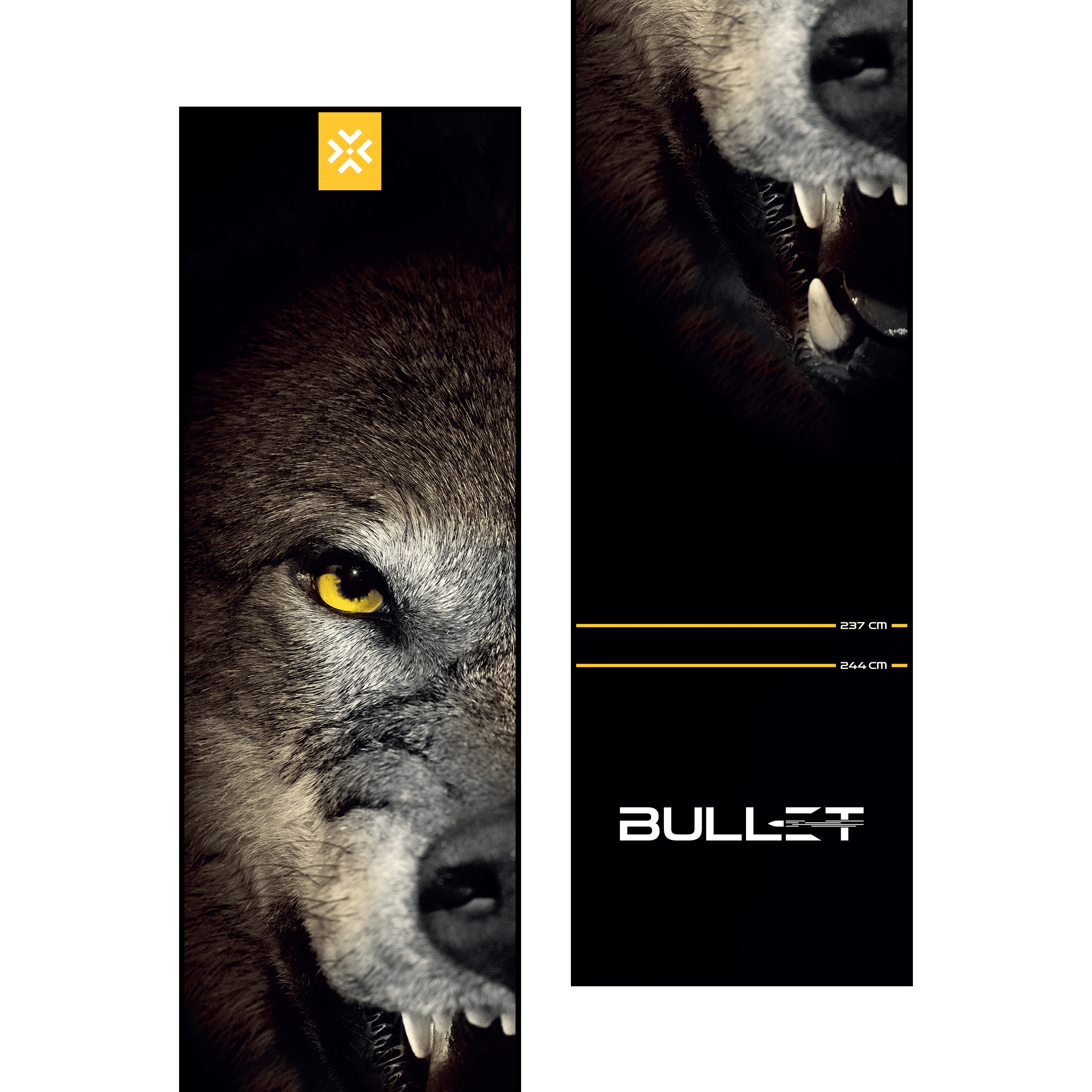 Bullet Fang Dartmatte Hier sieht man die Bullet Fang Dartmatte. Sie dient als Schutzunterlage für den Dartbereich und hilft beim richtigen Stellen der Wurflinie.