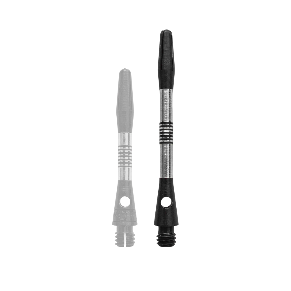 Bulls NL Cetra Aluminium Shafts - Schwarz Gezeigt wird ein schwarzer Aluminium-Schaft für Dartpfeile. Der Schaft hat eine Länge von 34mm.