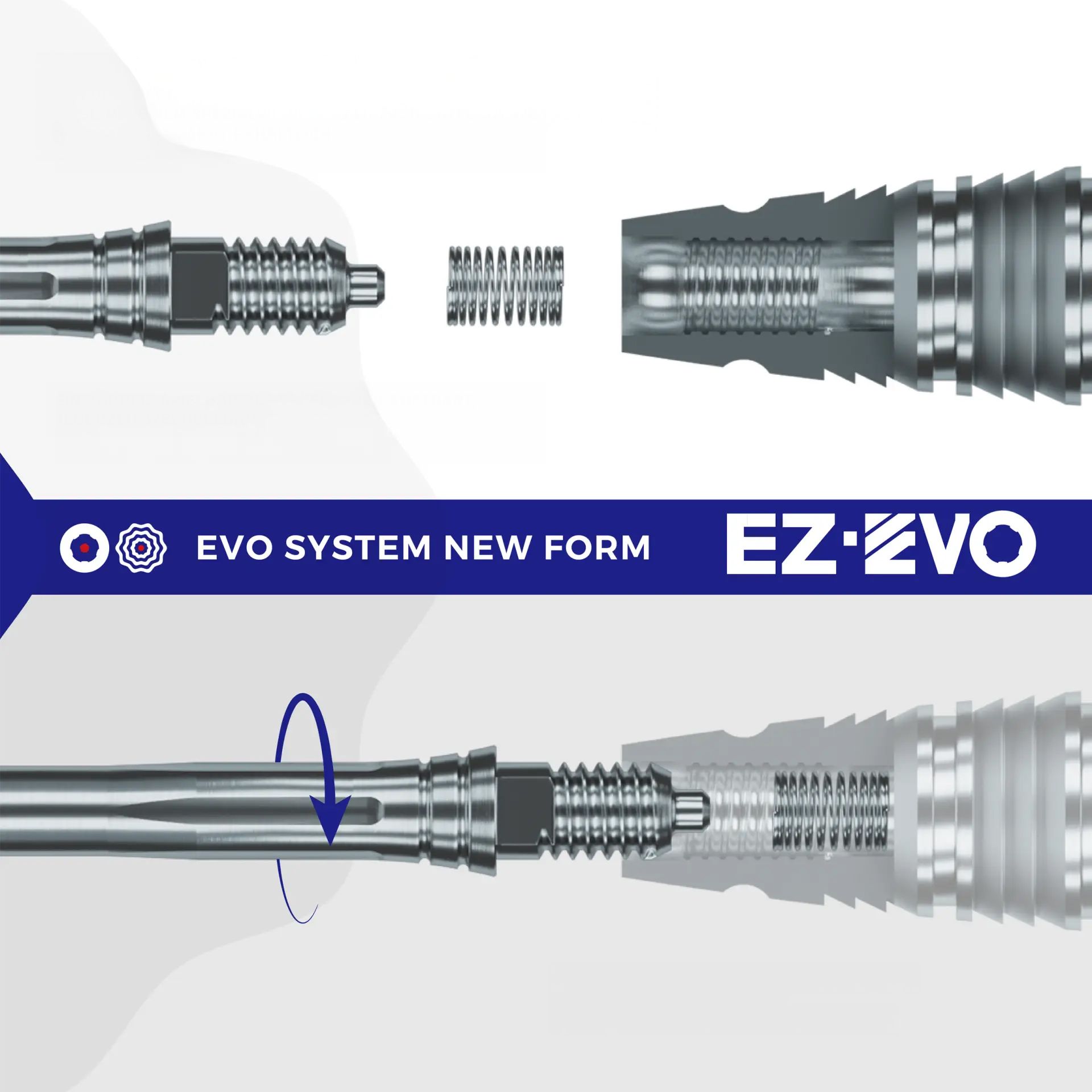 Abbildung des Caliburn EZ-EVO Systems. Das Bild zeigt Komponenten oder Zubehör des Systems.