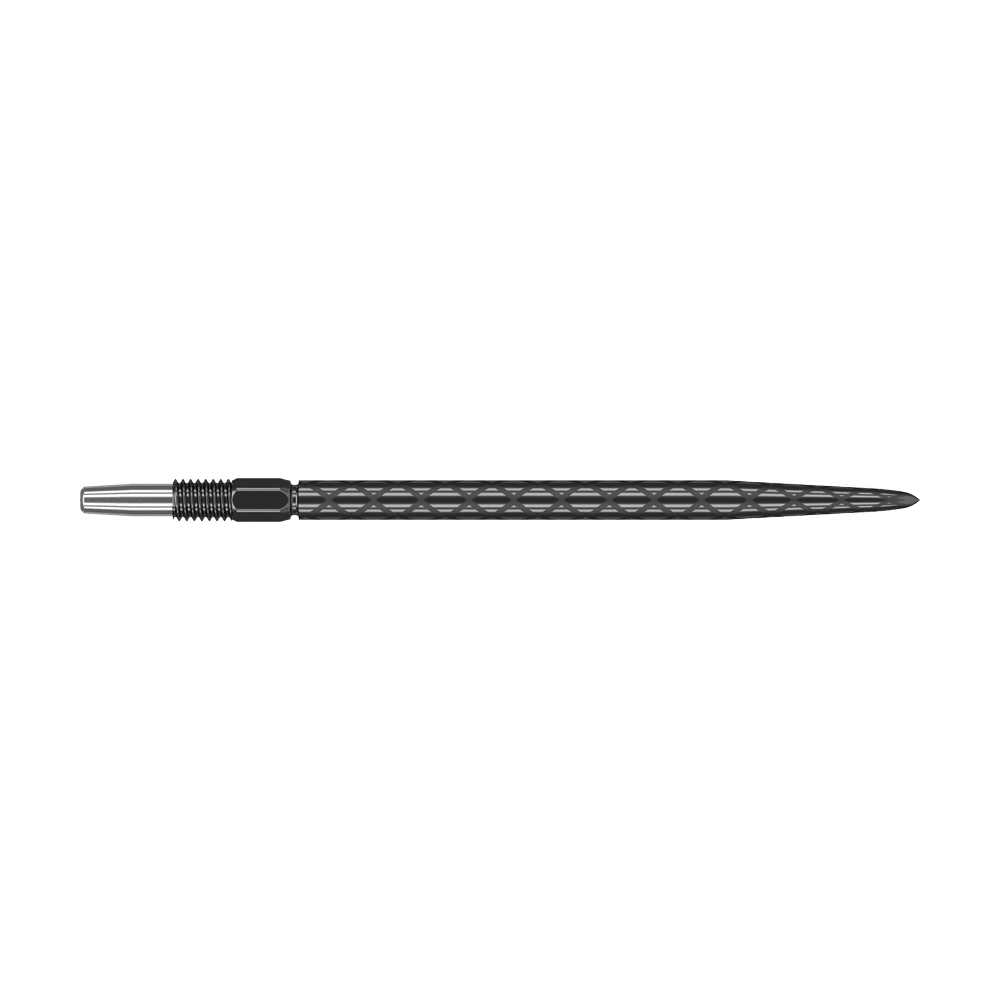 Target Swiss Diamond Pro Black Points Dartspitzen Dies ist eine schwarze Dartspitze mit diamantförmiger Struktur. Sie ist schlank und misst etwa 40 mm in der Länge.