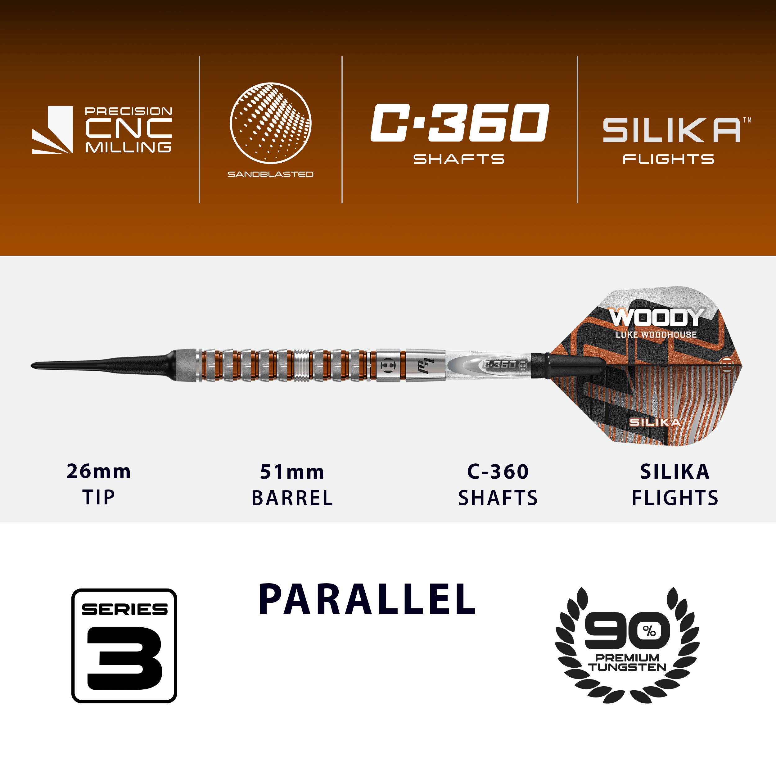 Harrows Luke Woodhouse Series 3 Softdarts - 18g Abgebildet sind die Harrows Luke Woodhouse Series 3 Softdarts - 18g. Die Darts werden als 18-Gramm-Version präsentiert.