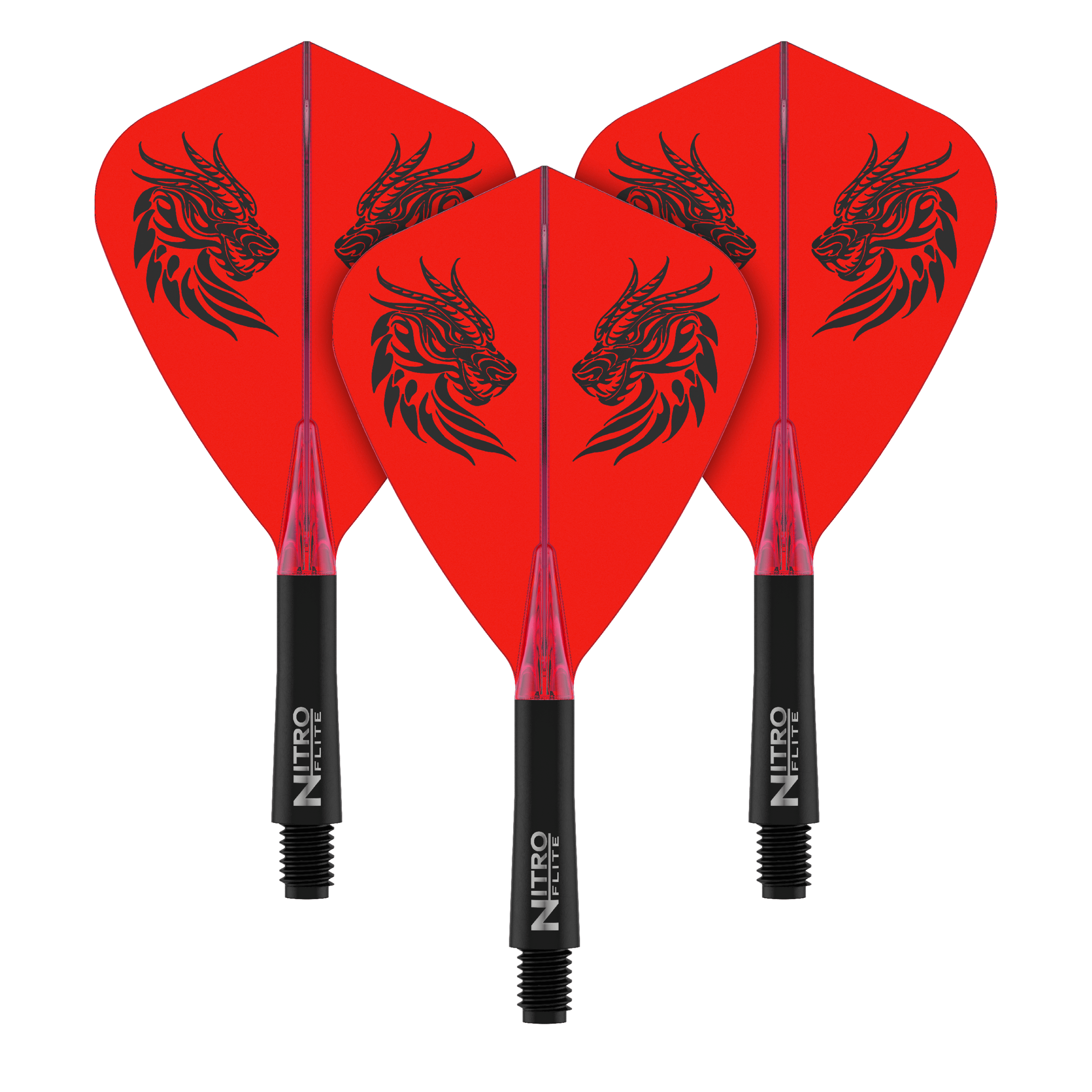 Ein Satz Dart-Flights, vermutlich Jonny Clayton Kite Flights Short 22mm, abgebildet. Das Bild zeigt die Flights aus einer anderen Perspektive.