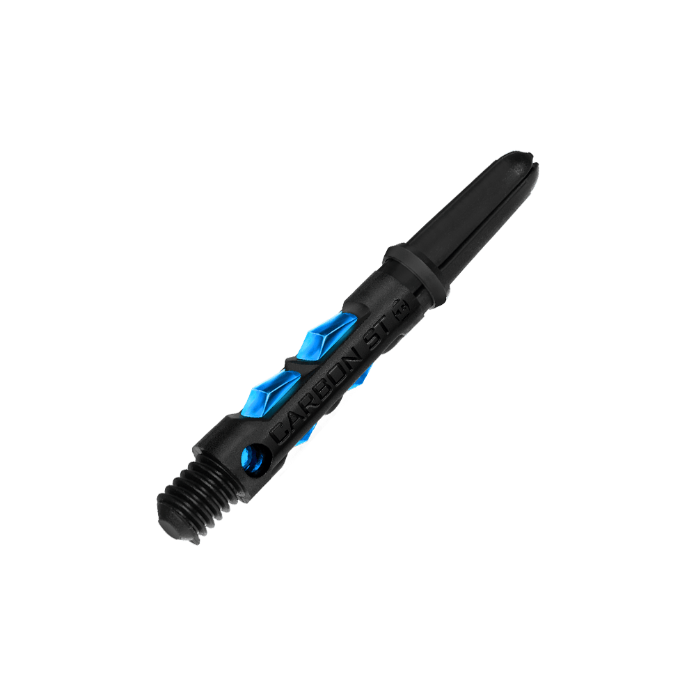 HR410_Harrows_Carbon_ST_Shafts_Aqua_33mm_2 Das Bild zeigt einen Harrows Carbon ST Schaft in der Farbe Aqua. Der Schaft ist schwarz mit blauen Akzenten gestaltet.