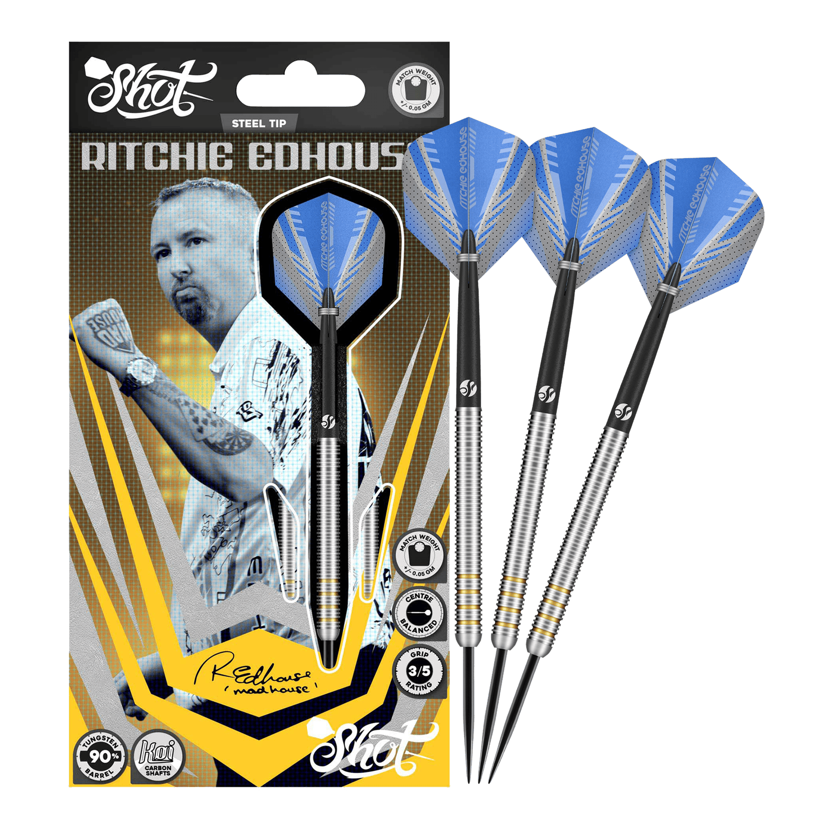 Shot Ritchie Edhouse Core Steeldarts Abgebildet sind die Shot Ritchie Edhouse Core Steeldarts in voller Ansicht. Sie überzeugen durch ihr hochwertiges Design.