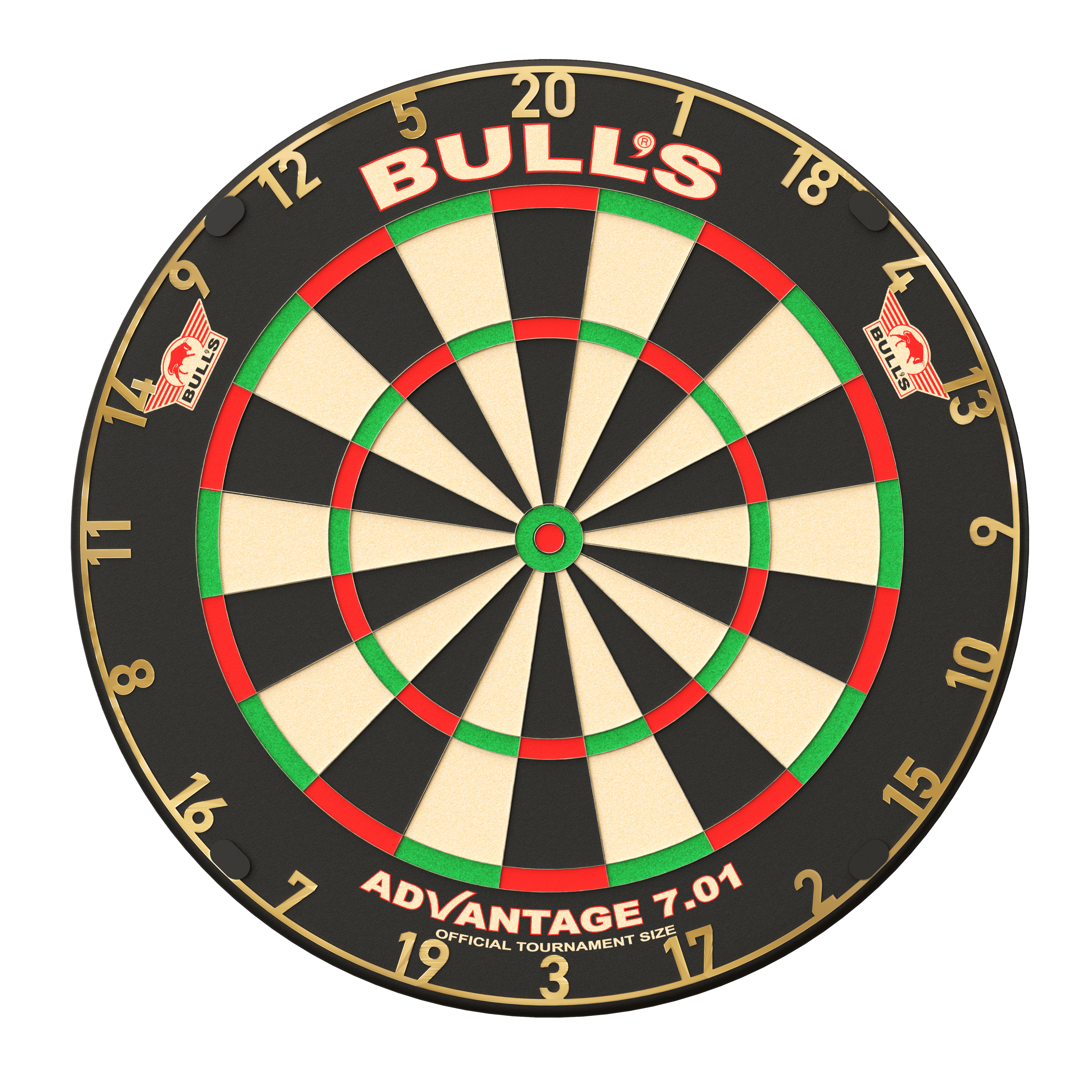 Das Bild zeigt eine klassische Steeldart-Scheibe mit dem Namen "Bulls NL Advantage 701". Die Zahlen und farbigen Segmente sind gut lesbar, und das Logo „BULL'S“ ist oben deutlich zu erkennen.