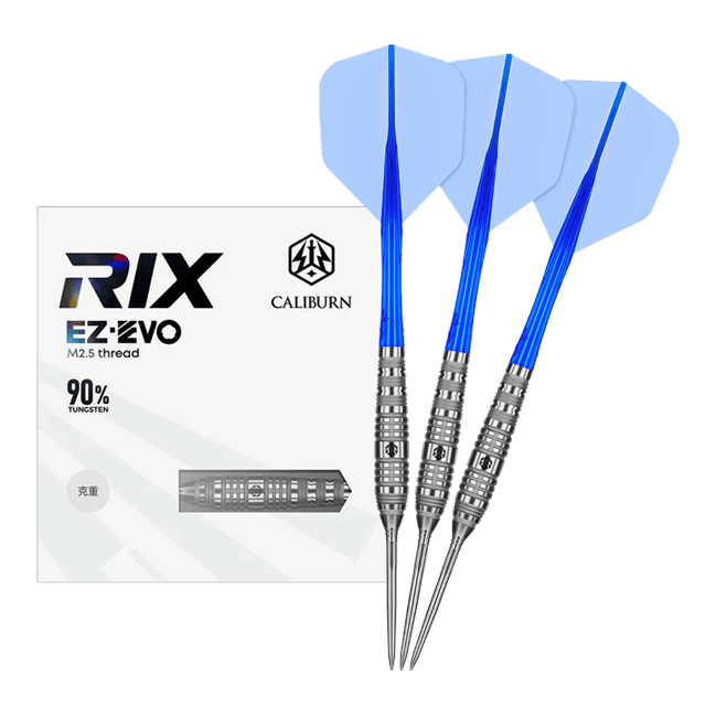 Caliburn Rix EZ-EVO R3 Steeldarts Dieses Bild zeigt die Caliburn Rix EZ-EVO R3 Steeldarts in voller Ansicht. Das Produkt ist auf Präzision und Balance ausgelegt.