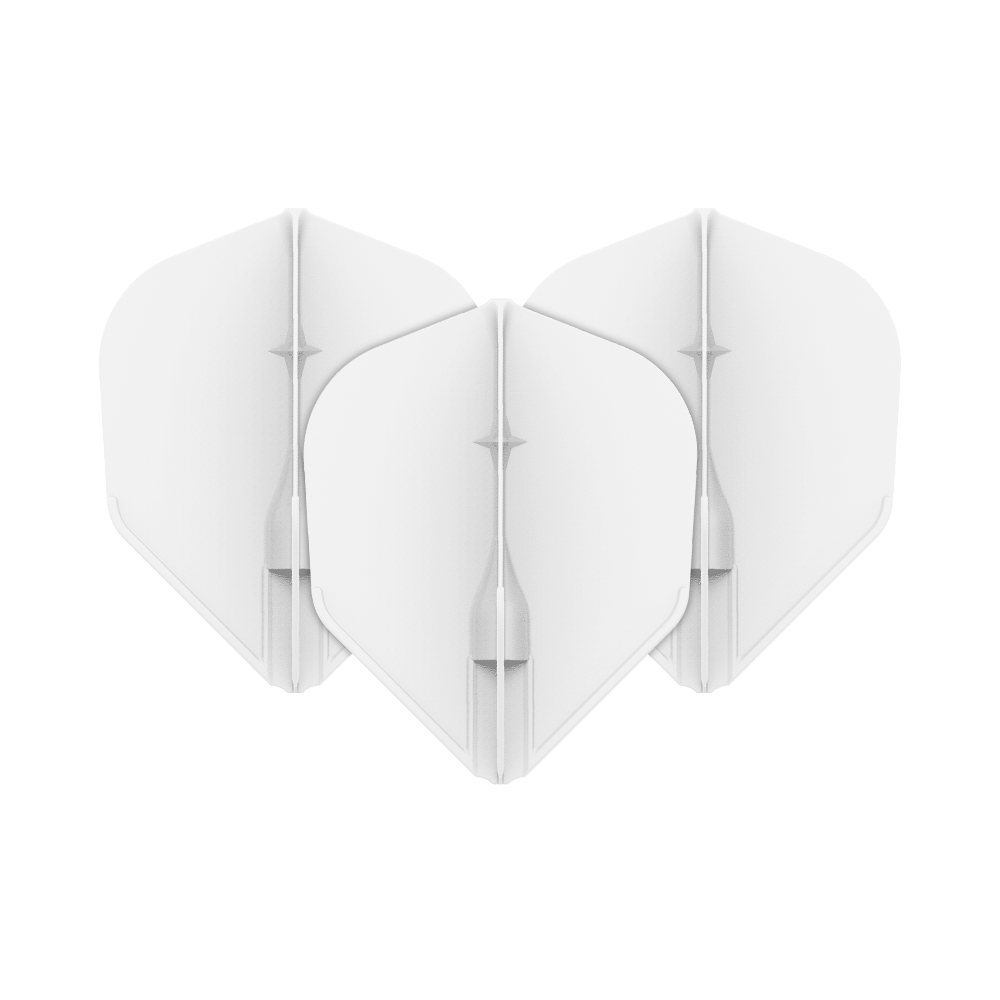 L-Style L3EZ Flights Auf dem Bild sind drei weiße Dartflights zu sehen, die nebeneinander angeordnet sind. Sie haben eine klassische, abgerundete Form und sind schlicht gestaltet.