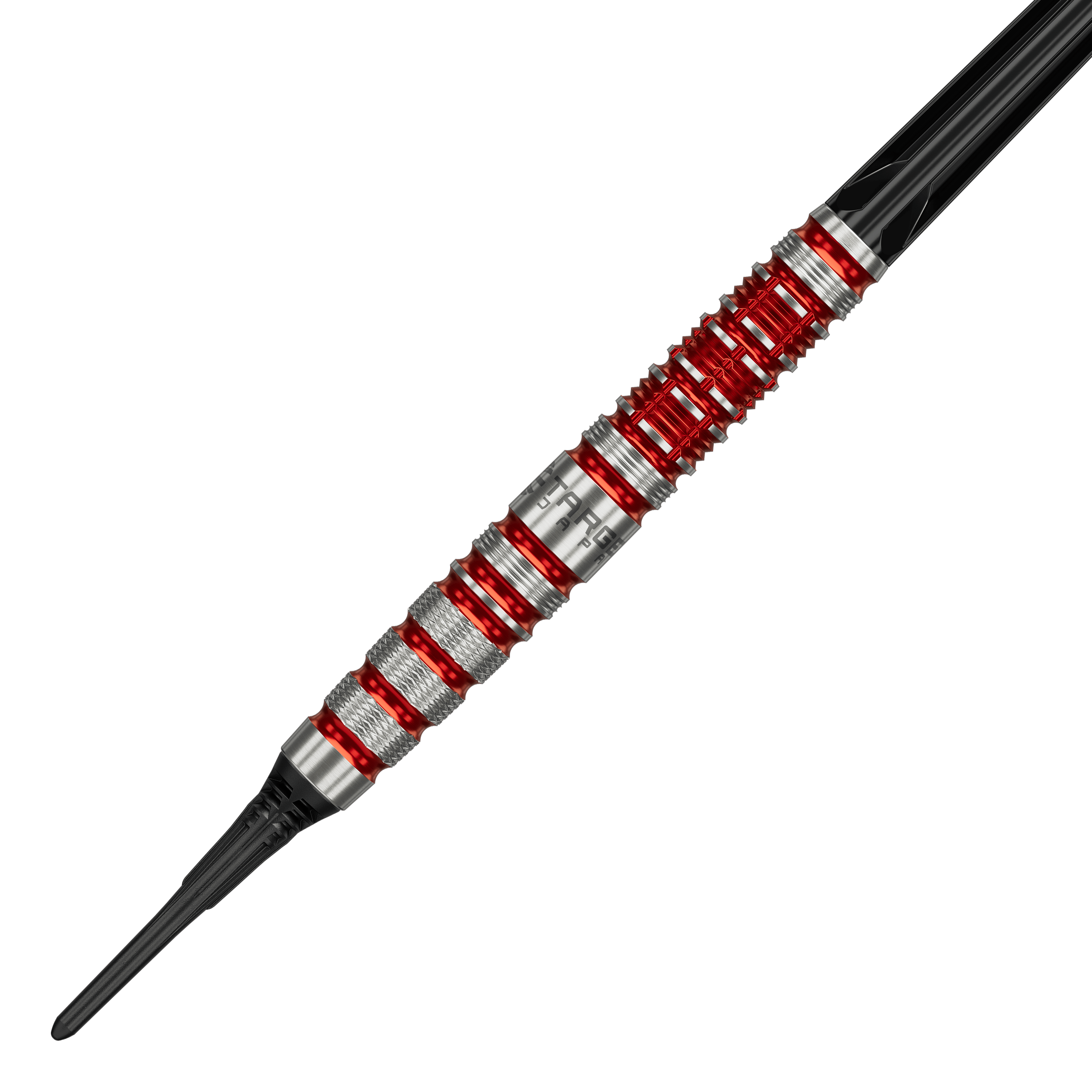 Target Black Marque Spinel Softdarts - 21,5g Target Black Marque Spinel Softdarts - 21,5g ist ein hochwertiger Softdart. Das Bild zeigt das schwarze Dartpfeil-Design mit markanten Elementen.
