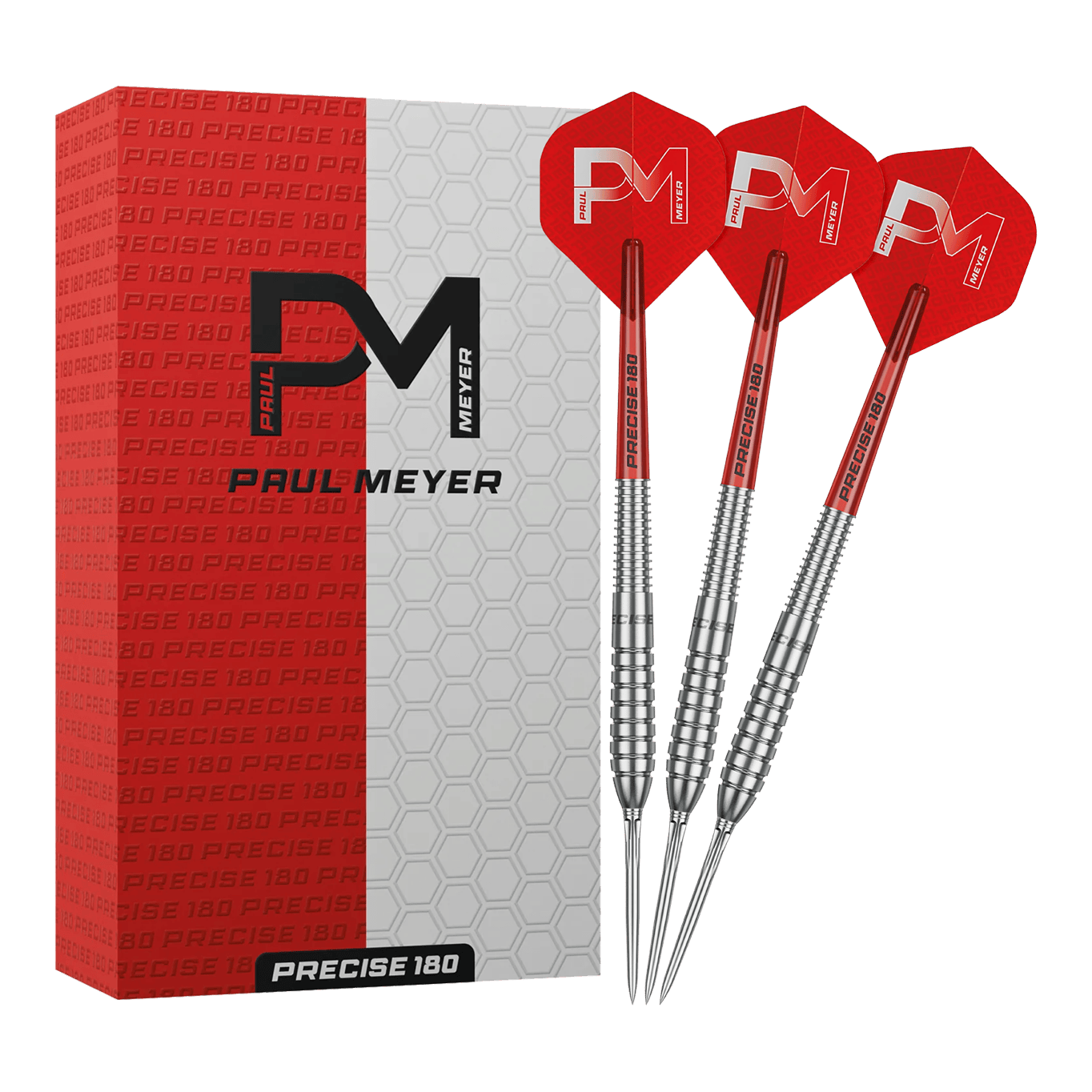 Precise 180 Paul Meyer Version 1 Steeldarts Das Bild zeigt die Precise 180 Paul Meyer Version 1 Steeldarts. Ein Satz Steeldarts, ideal für Dartspieler.